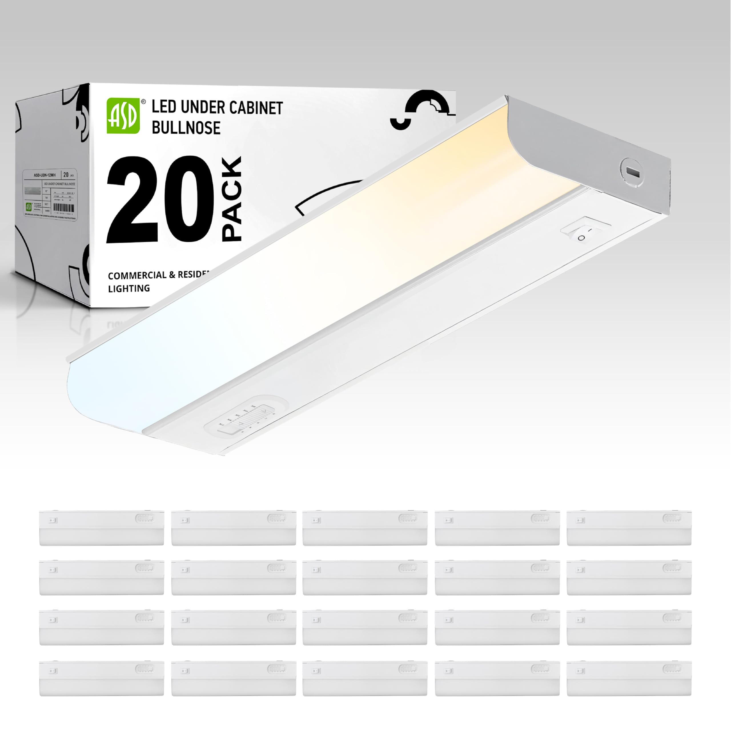 ASD 20 Pack 12 Inch Hardwired LED Under Cabinet Lights, On/Off & 5CCT Switch 2700K-5000K, 5W 442LM CRI90+, Direct Wire Low Profi