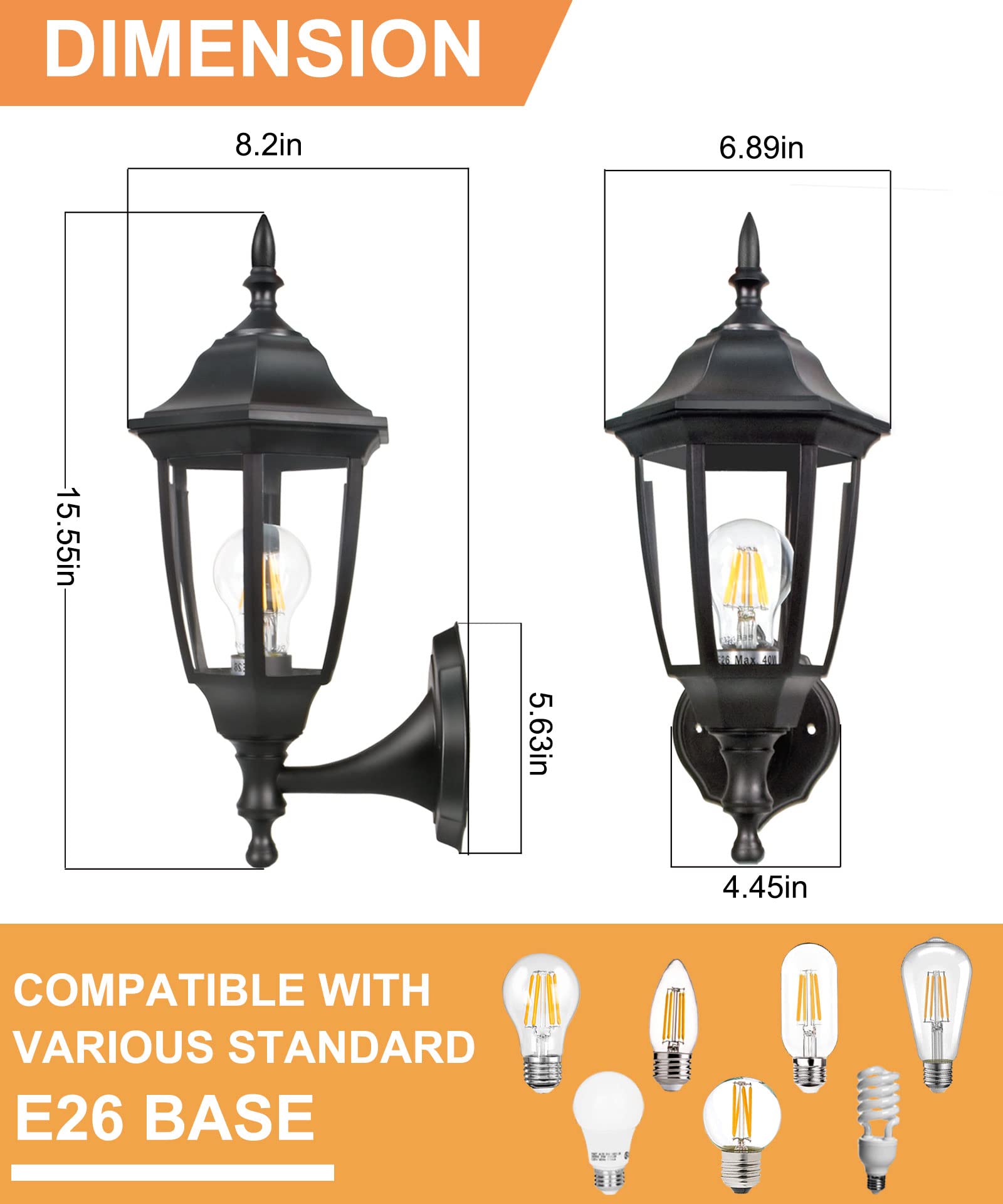 FUDESY Outdoor Wall Sconce Light Fixture - Waterproof Black Plastic Lantern for Front Door, Garage, Patio (Bulb Included)