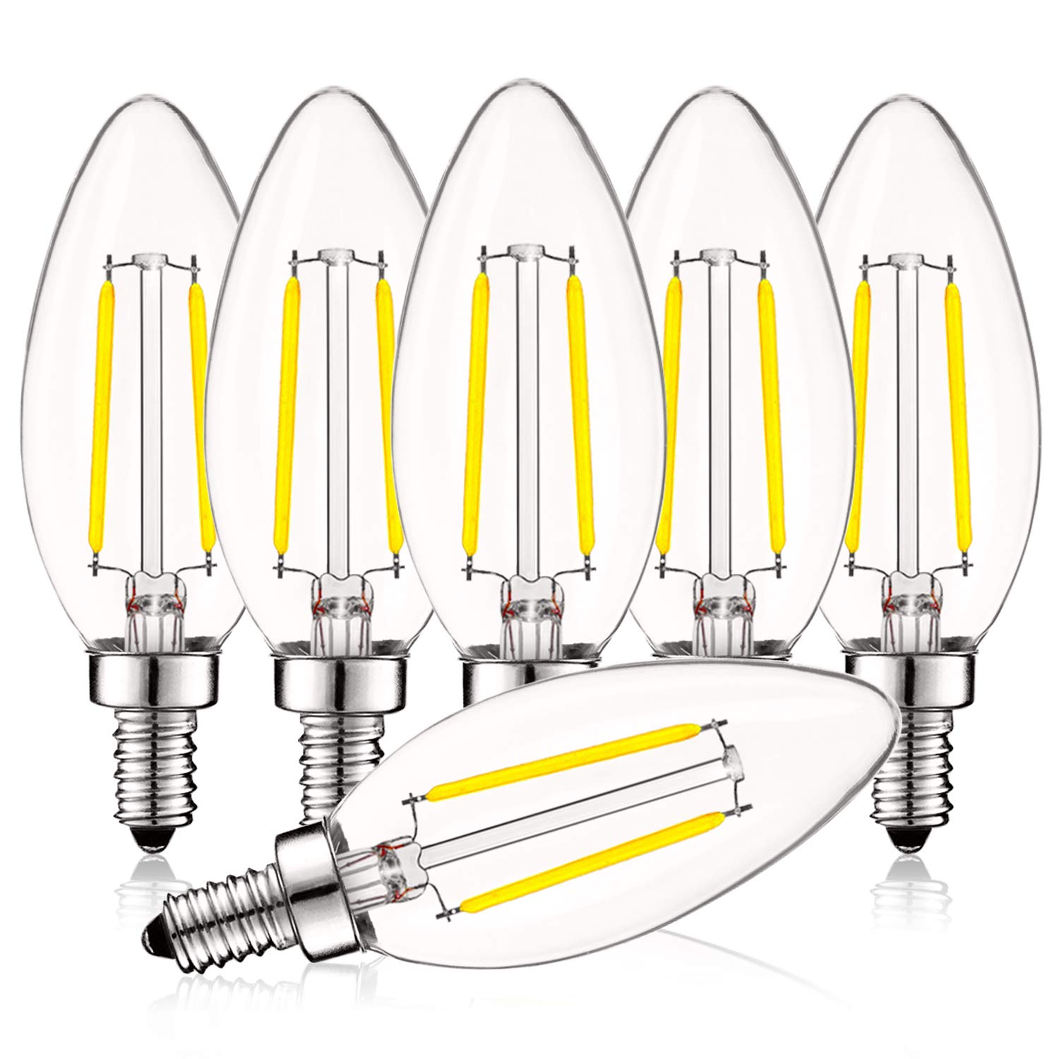 LUXRITE Vintage Candelabra LED Bulbs 4W Dimmable 400 Lumens E12 Base Clear Glass 5000K Bright White 6 Count