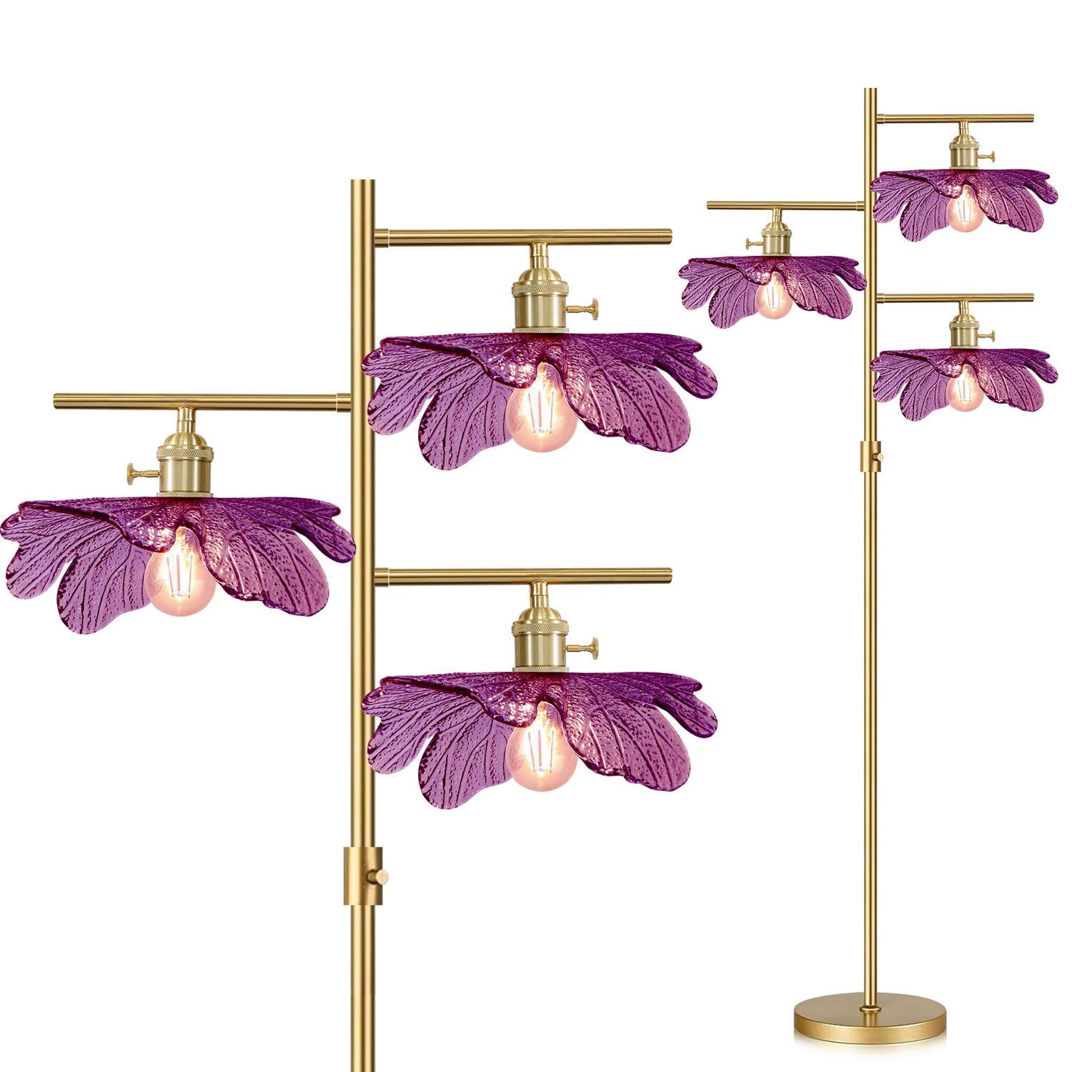 Dimmable Floor Lamp for Living Room 65 Mid century Modern Floor Lamps ,3 Lights Gold Standing Lamps Vintage Tall floor lamps Pur