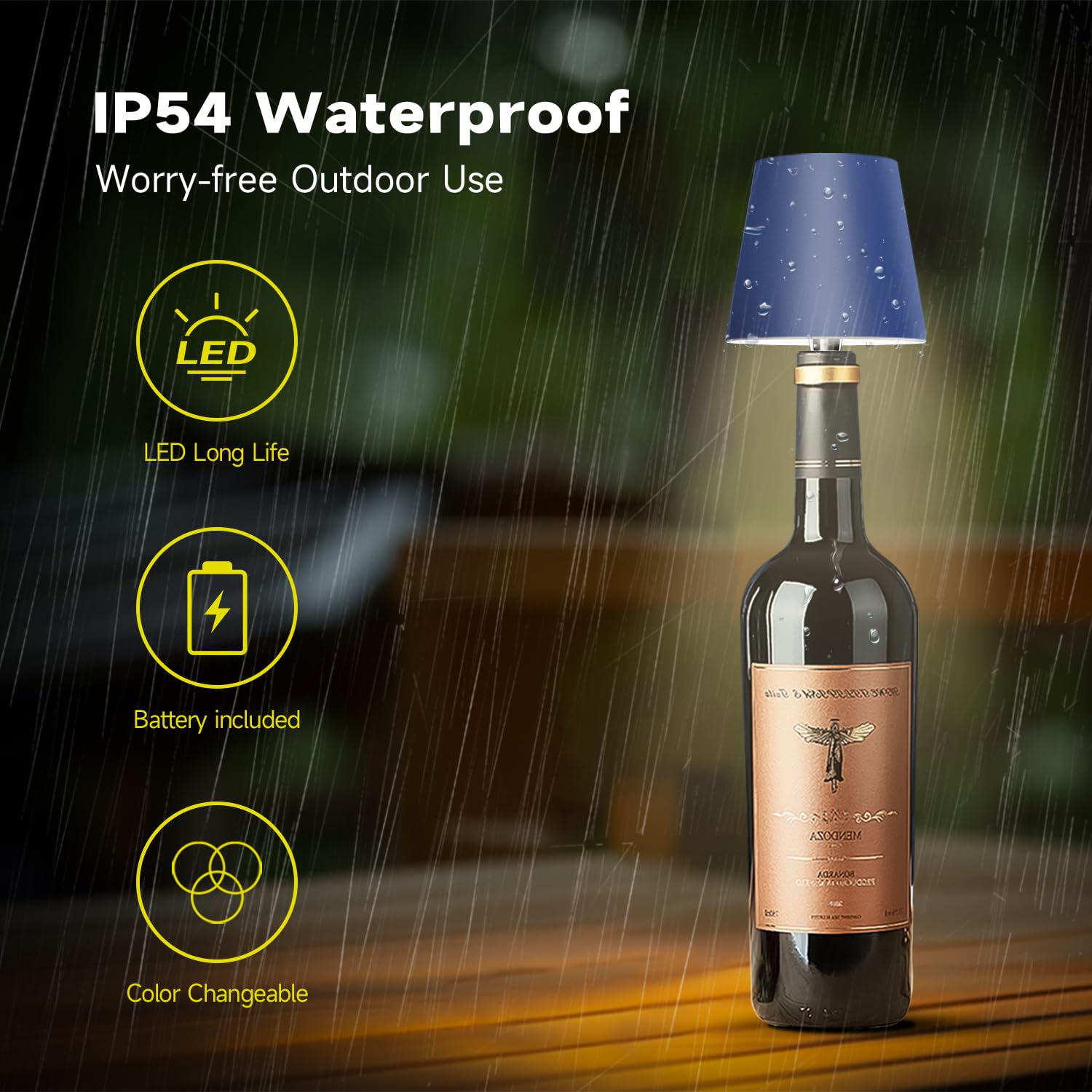 Hoide Wireless Bottle Lamp - Touch Dimming, Rechargeable, Waterproof - 5.7in, Sapphire Blue