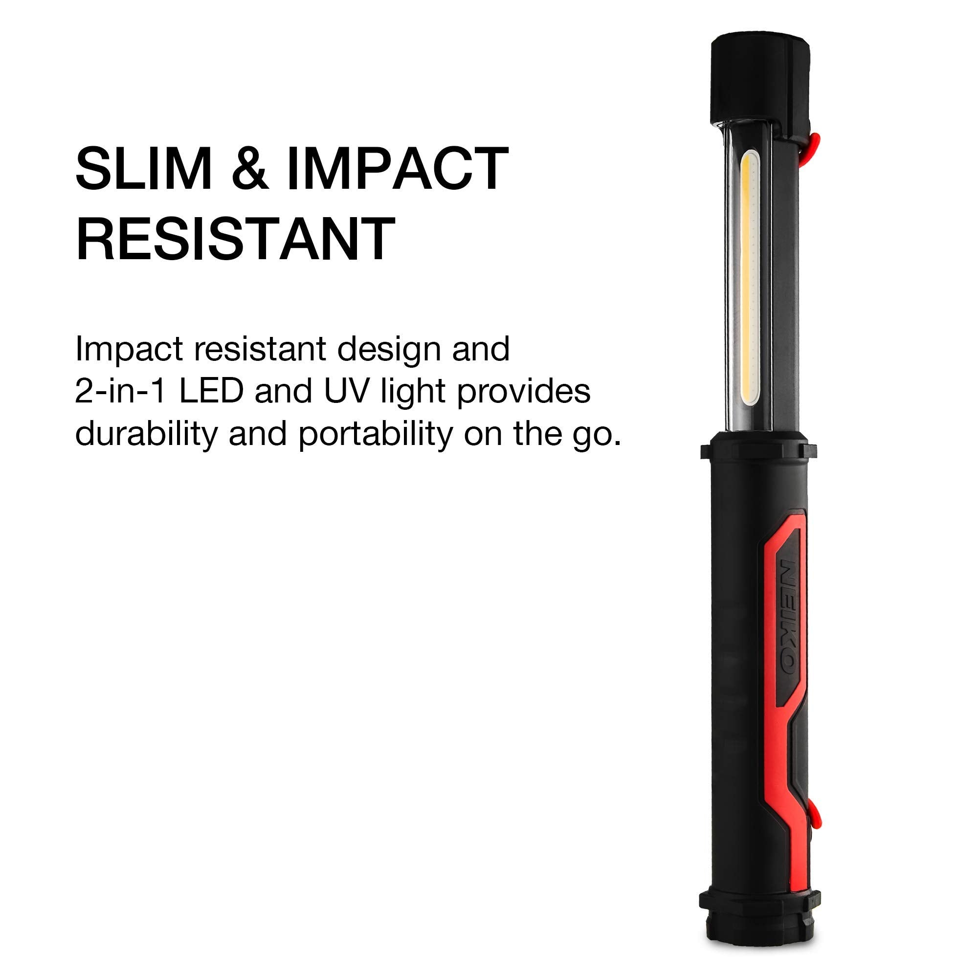 Neiko 40337A Cordless 10-Watt 2-In-1 Cob Led And Uv Work Light With Rechargeable 4000-Mah Li-Ion Battery, Up To 8 Hours Run Time, Magnetic With 2 Swivel Hooks