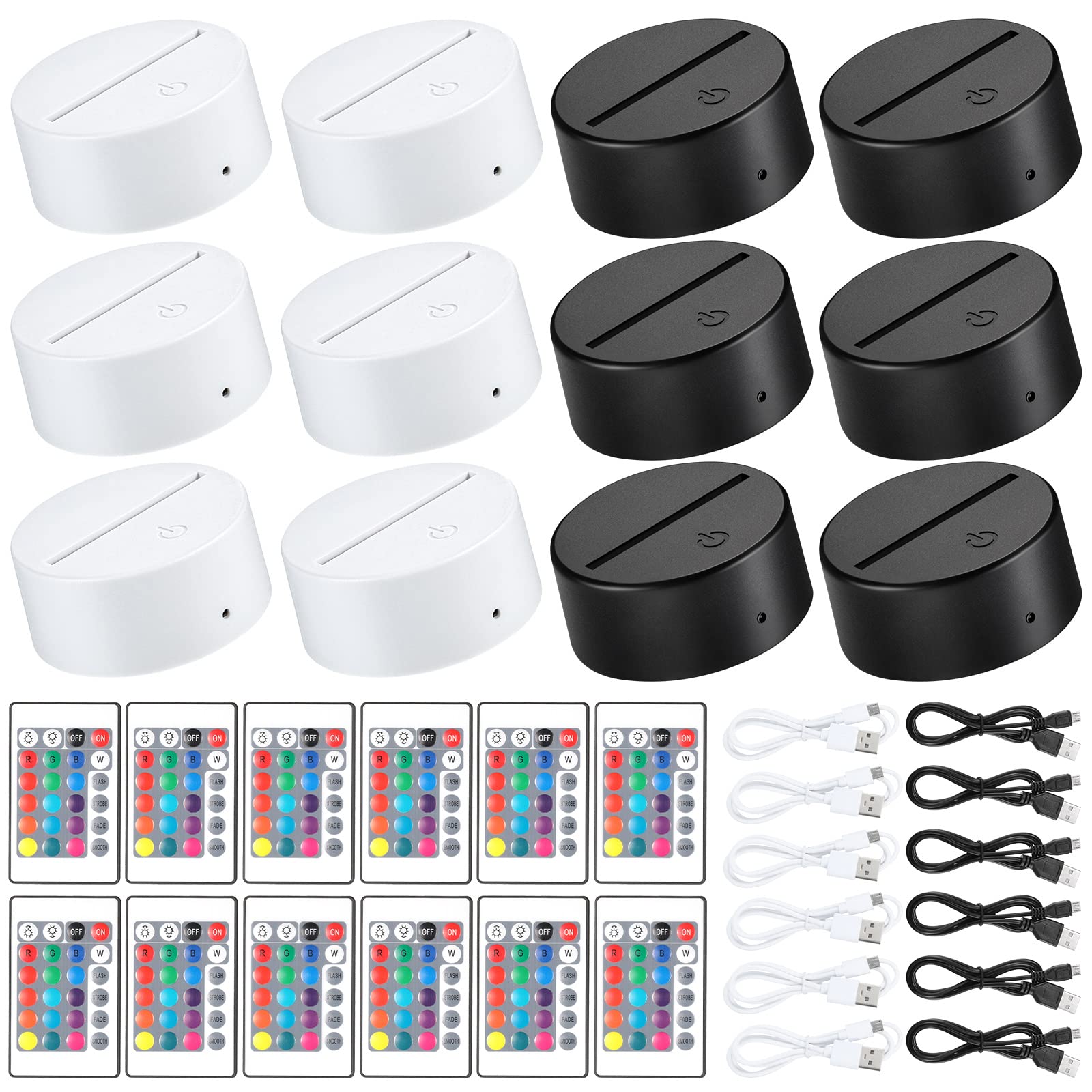 Honoson 3D Night LED Light Lamp Base, 16 Colors, Remote Control, 3.35 Inch, Black/White, for Acrylic and Resin Display