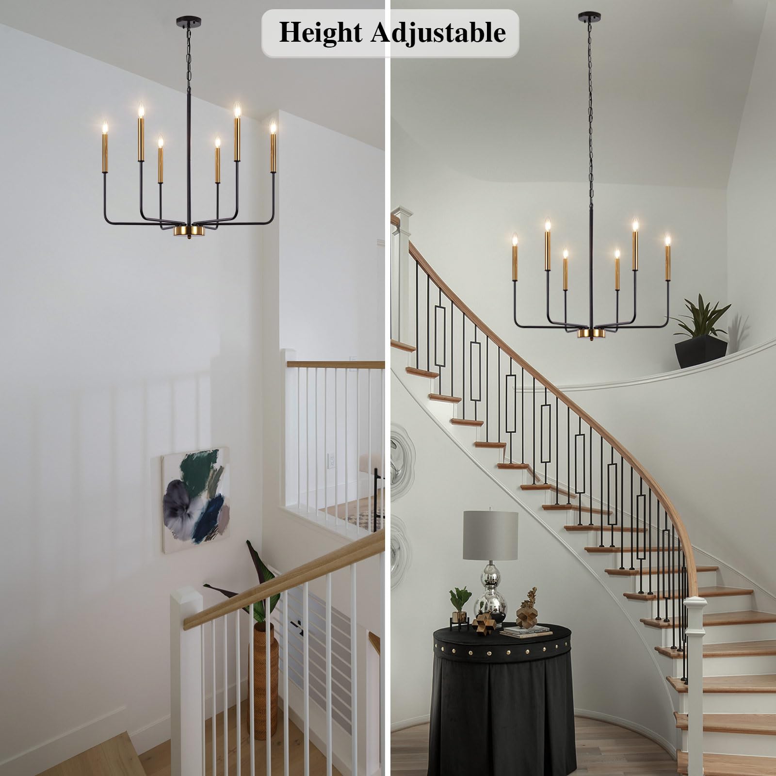 Etonimerr Modern Farmhouse Chandelier Light Fixture Ceiling Hanging, 6-Light Black And Gold Industrial Chandelier For Dining Roo