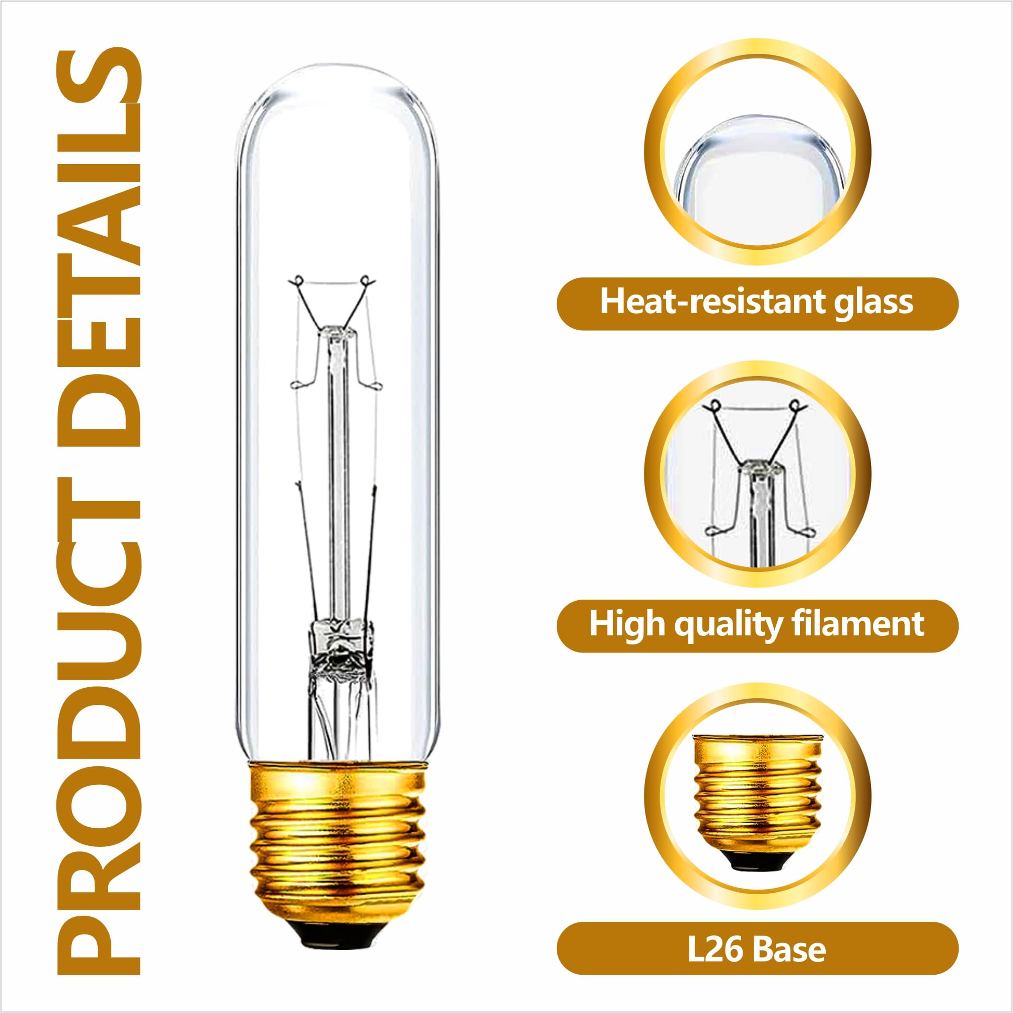 Mmbgjkg 25 Watt T10 Clear Tubular Incandescent Light Bulb, T10 Bulb,Vintage Style Showcase Bulb,Showcase Lamp,Dimmable For Desk