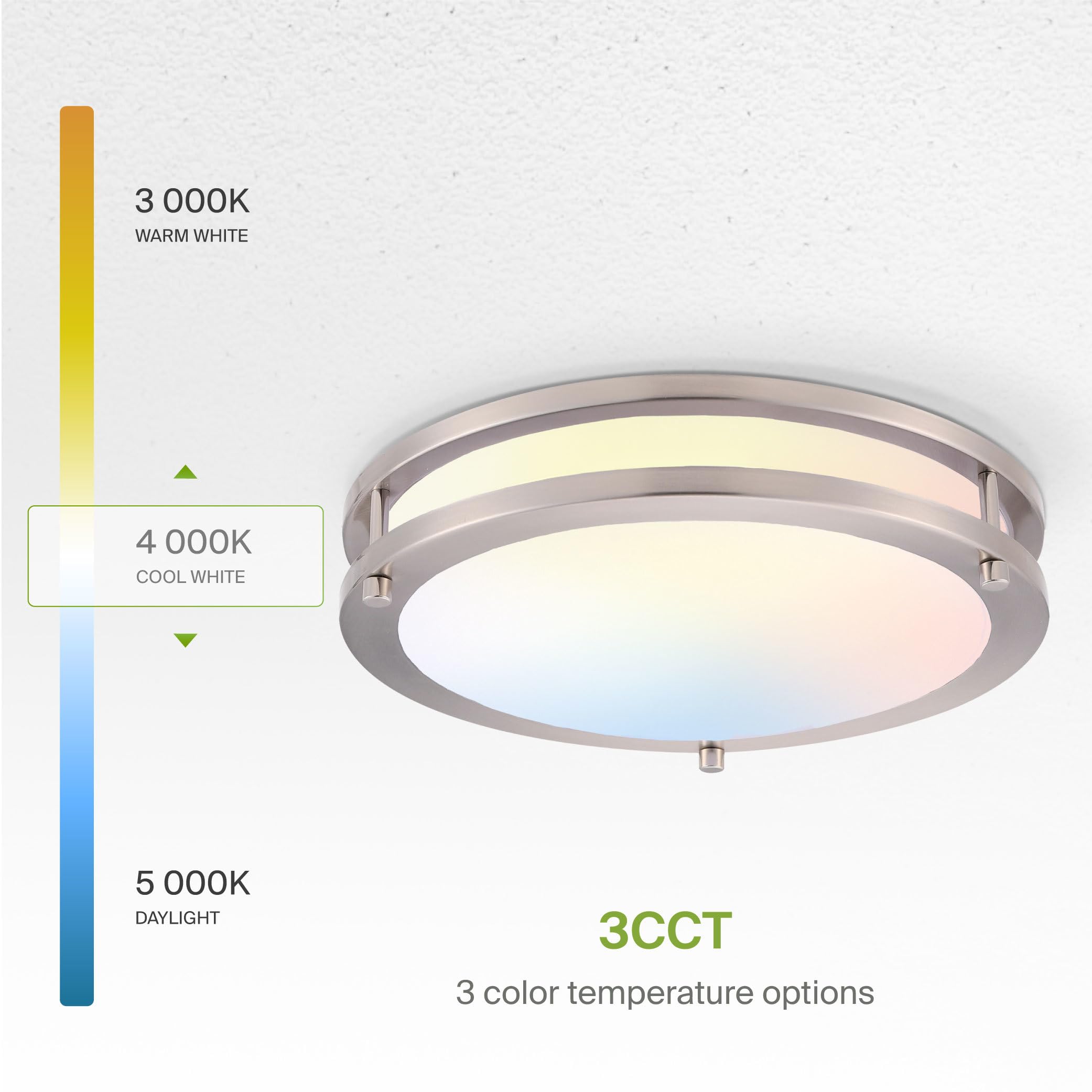 ASD LED Flush Mount Light Fixture 20W 1550LM 3000K-5000K 12 Inch Brushed Nickel Model A-LFMDR-12D20CCNK