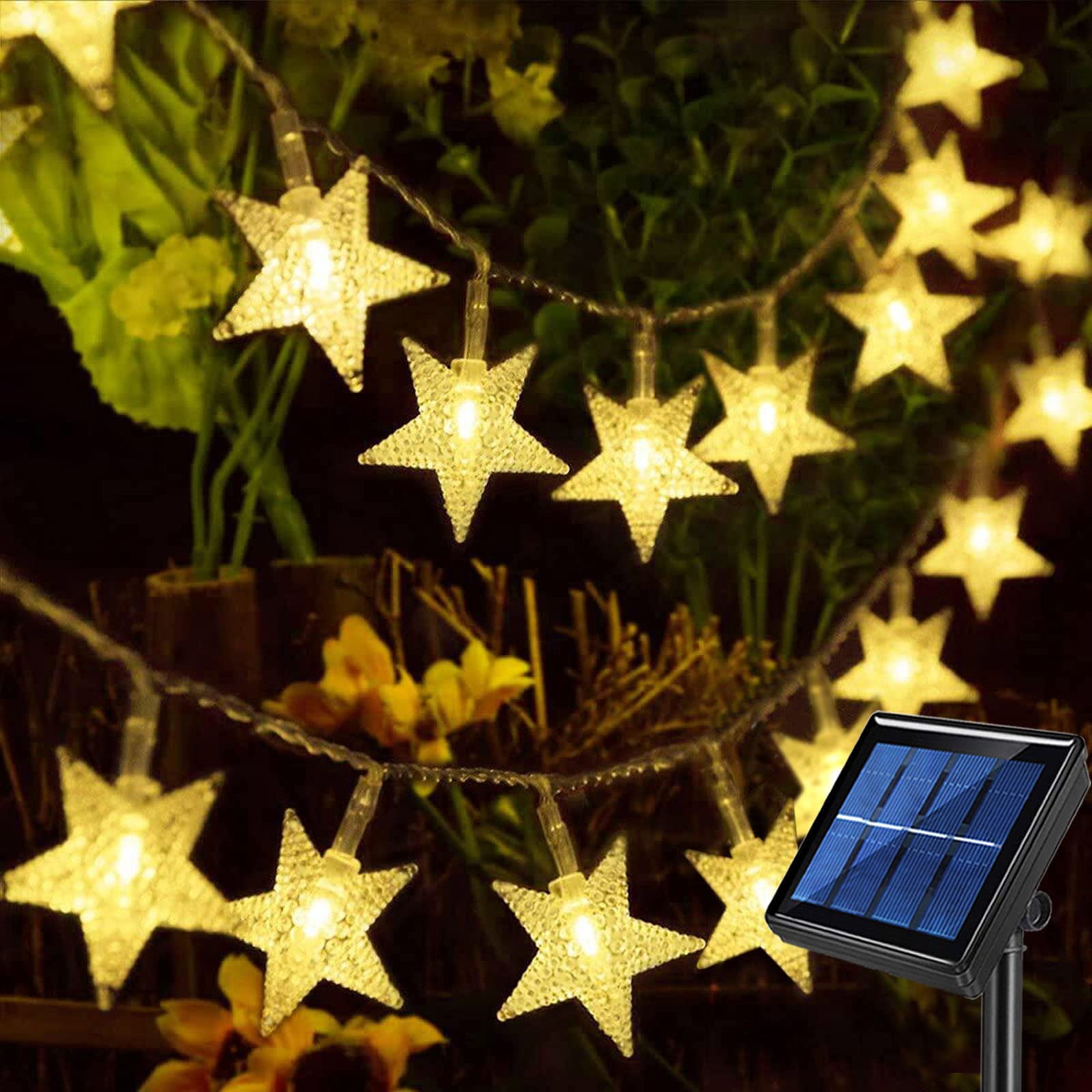 Windpnn Solar String Lights Outdoor, Solar Powered Star String Lights, 30Ft 50Led 8 Modes Waterproof Christmas String Lights For