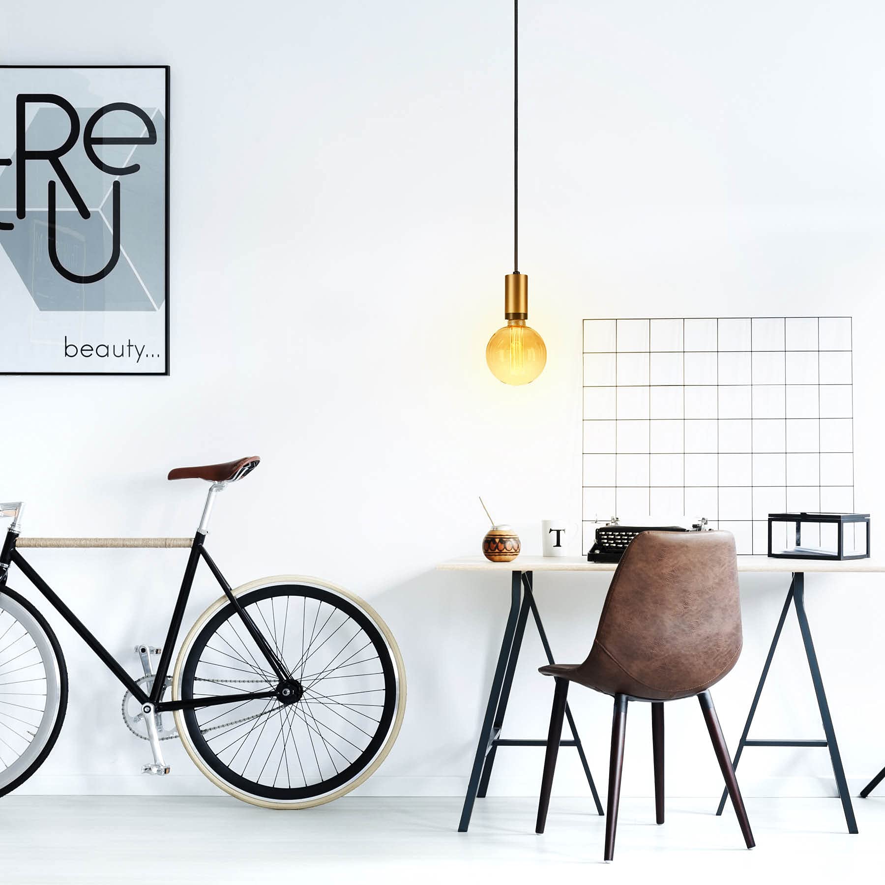 Next Glow 10Ft Pendant Light Cord With Vintage Socket, Brass & Black, Diy E26 Fixture