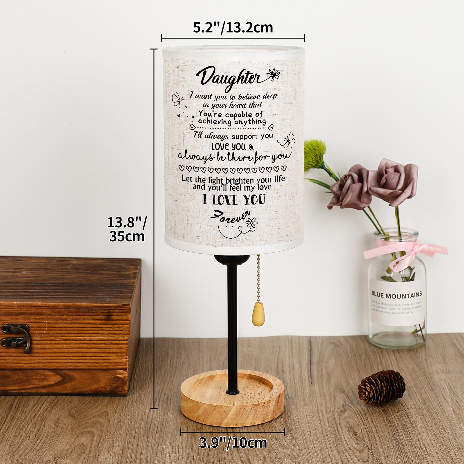Souhoney Graduation Gifts For Daughter From Mom Dad- Fabric Wooden Bedside Lamp For Bedroom Living Room Mothers Day Gifts For Da