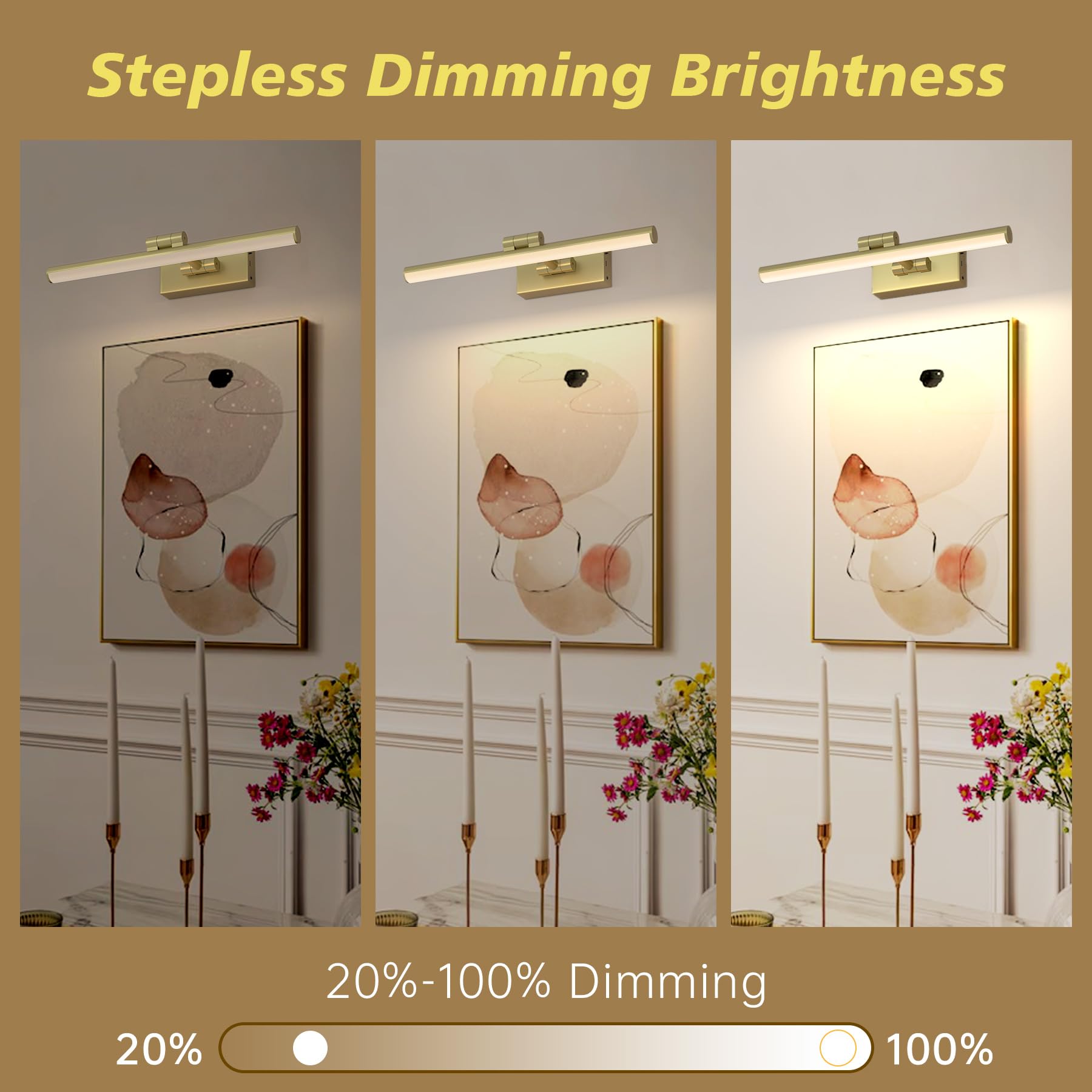 Picture Light Battery Operated,15.7 Inch Dimmable Art Lights For Paintings Wireless,3Cct Rechargeable Picture Lights For Wall,Li