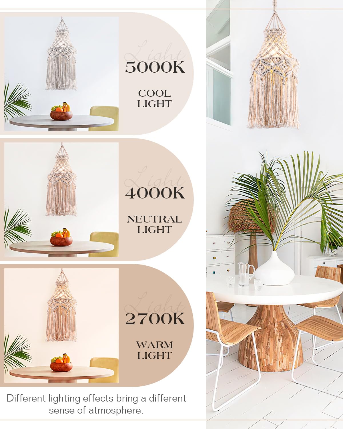 Flsfu Boho Plug In Pendant Light Macrame Lamp Shade, Hanging Lamp With Plug In Cord,On/Off Switch,Bohemian Hanging Light Fixture