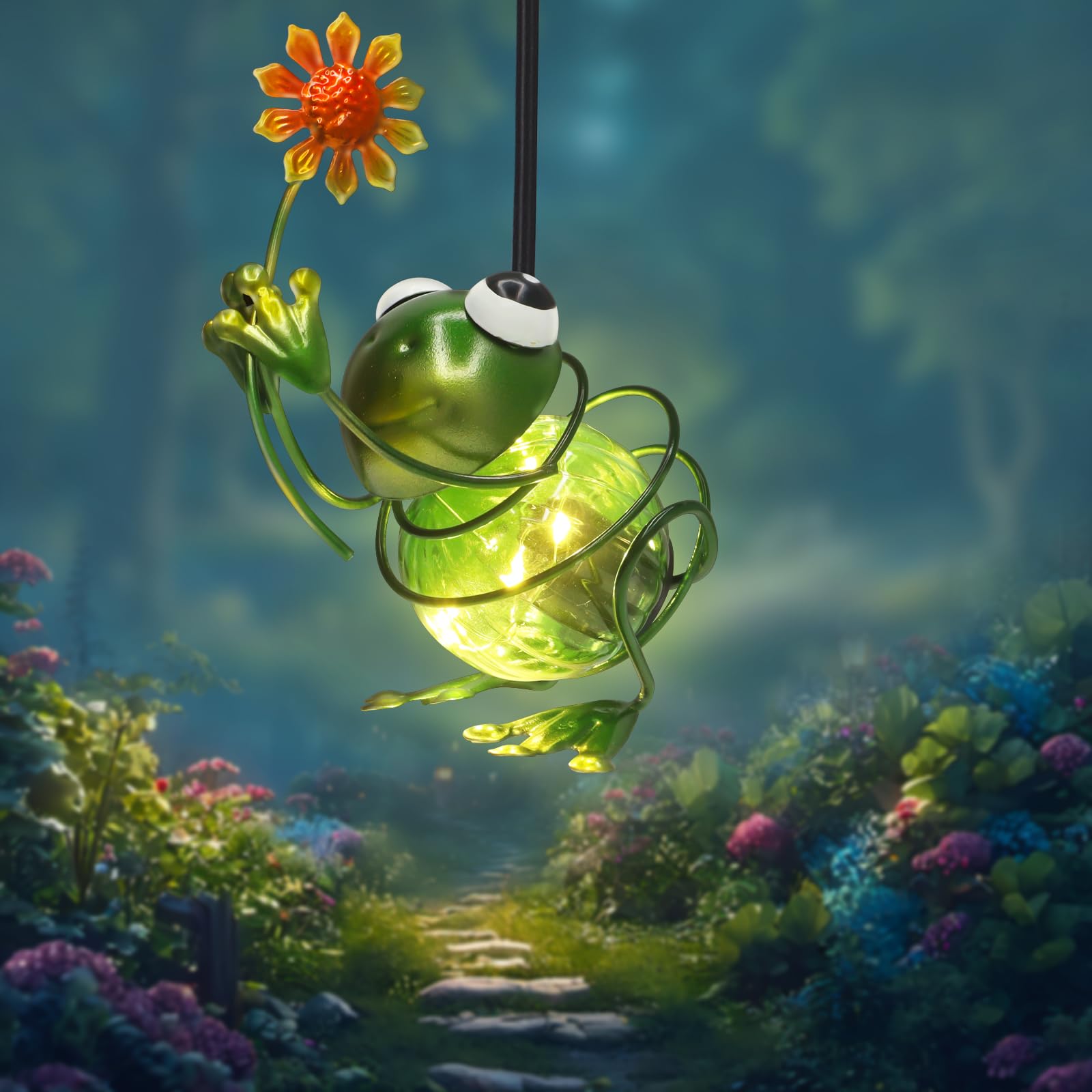Frog Solar Outdoor Hanging Lantern Creative Small Sculpture Lights Durable Waterproof Lamp Suitable For Festivals Garden Decor Birthday Gifts For Grandma Mom Women Girl