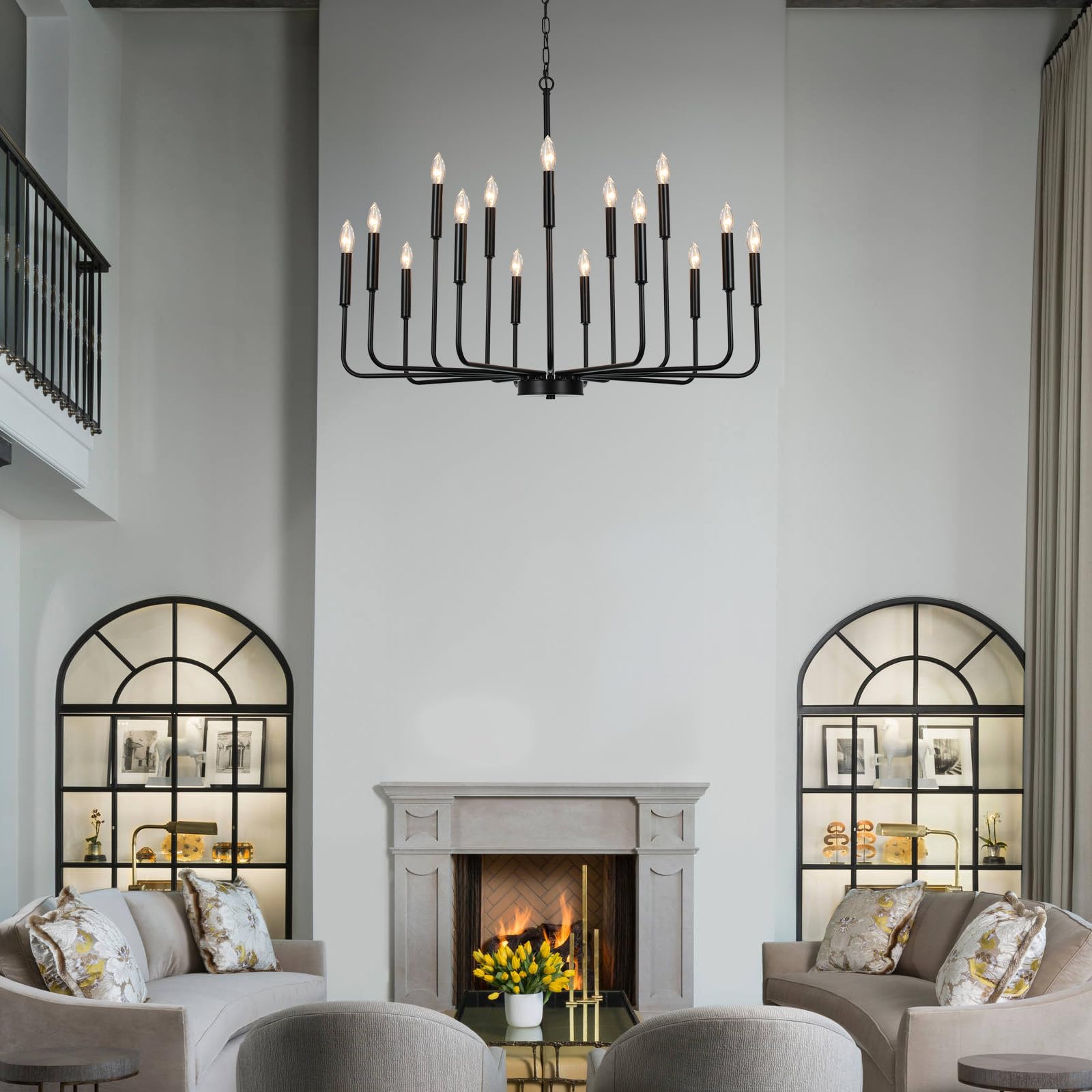 Gifarich Black Metal 15-Lights Industrial Chandelier - Modern Farmhouse Lighting for Dining Room, Entryway, Kitchen Island