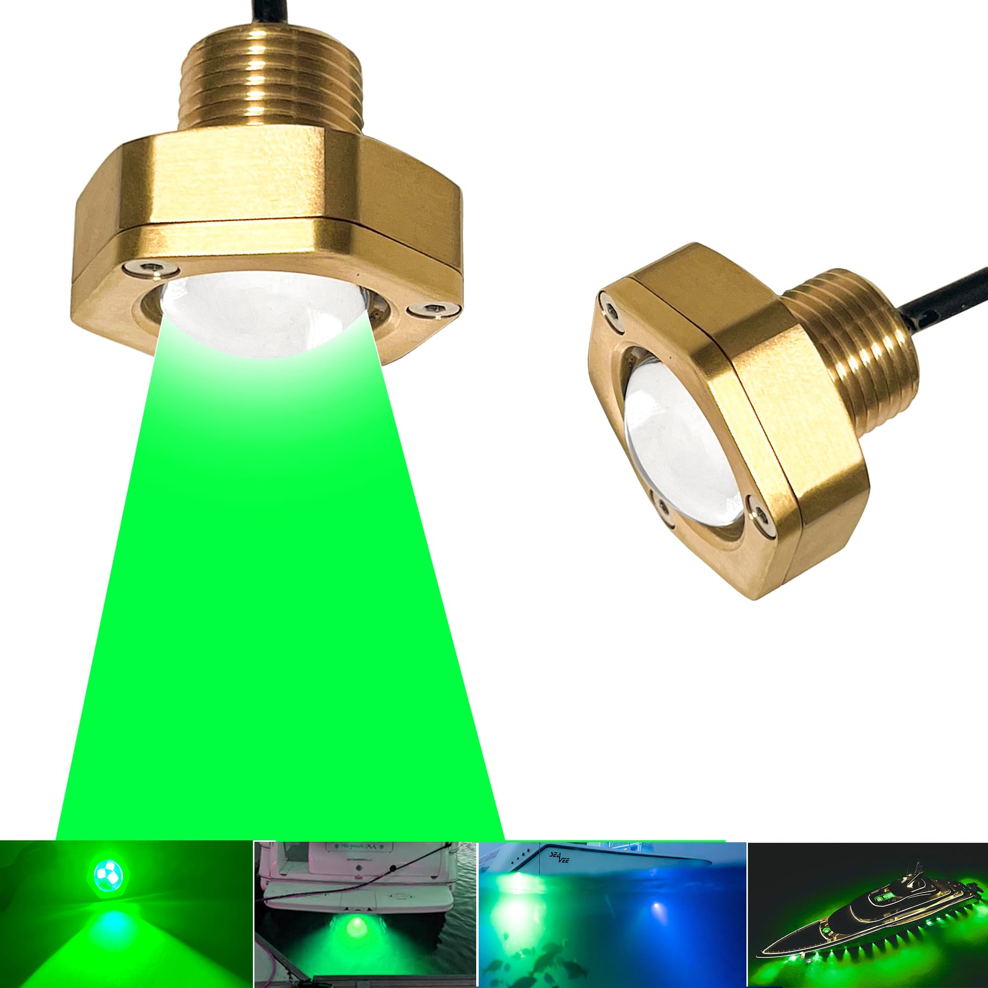 Kingshowstar Boat Drain Plug Light IP68 Waterproof 1/2in NPT 40W 4100LM Green Bronze Housing Model KS-G1