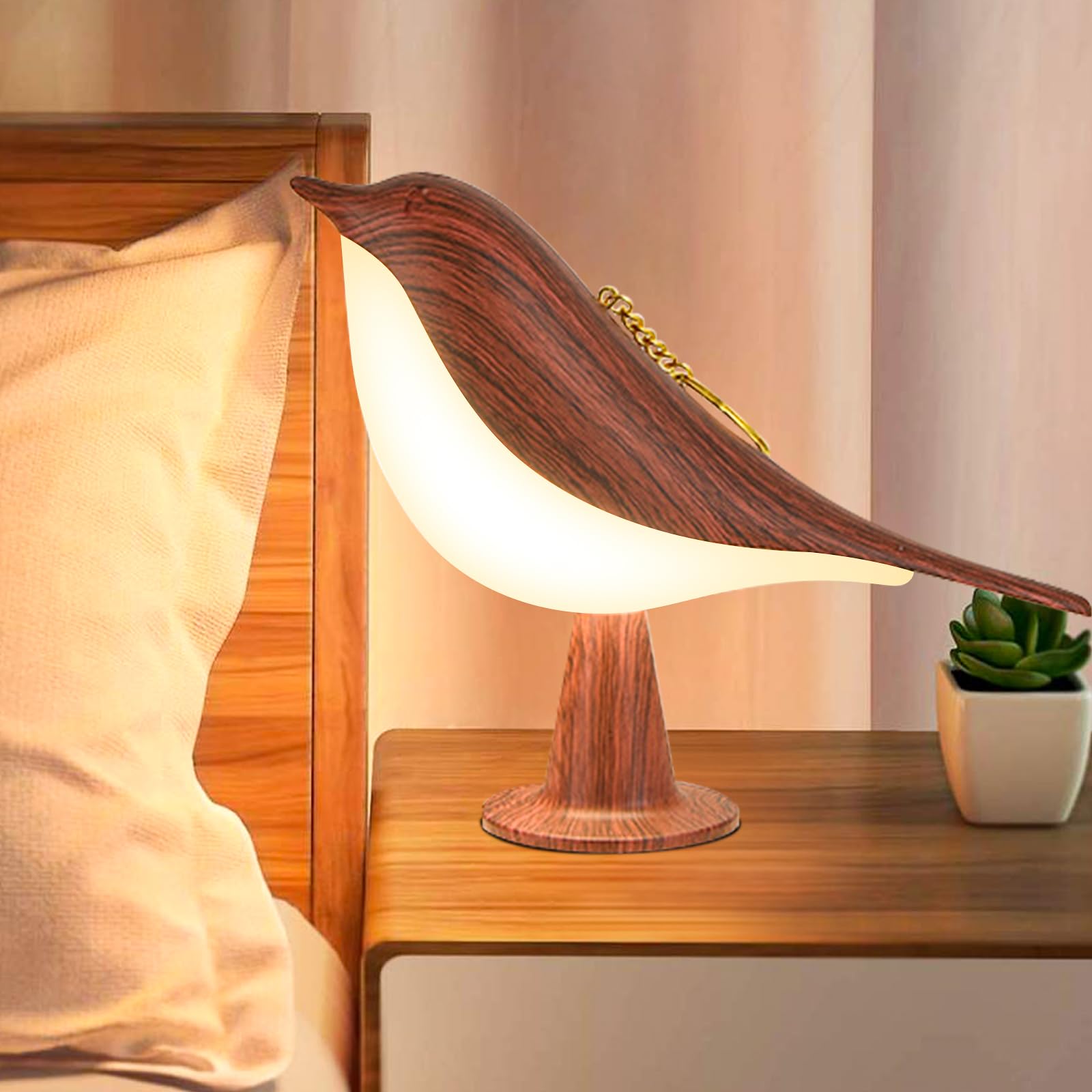 GODENBA Small Cordless Birds Lamp, Touch Night Light with 3 Color Temperature/Dimmer Brightness/Touch Sensor/Aroma Diffuser, Rec