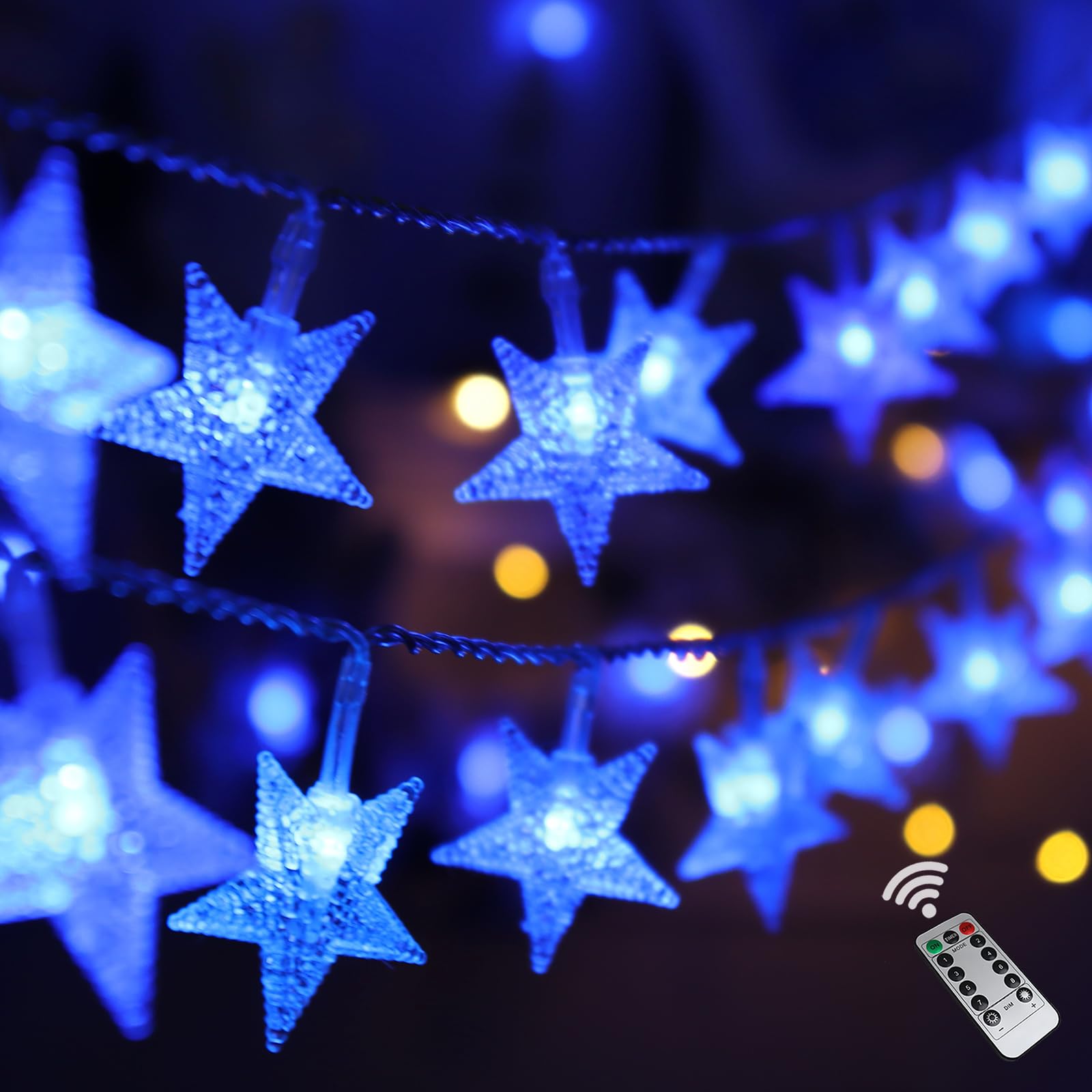Runleo Blue Christmas Decorations Star Lights, 20 Ft 40 LED Battery Operated Fairy String Lights, 8 Modes & Timer Hanging Decor Bedroom Xmas Decor Indoor Outdoor Christmas Decorations