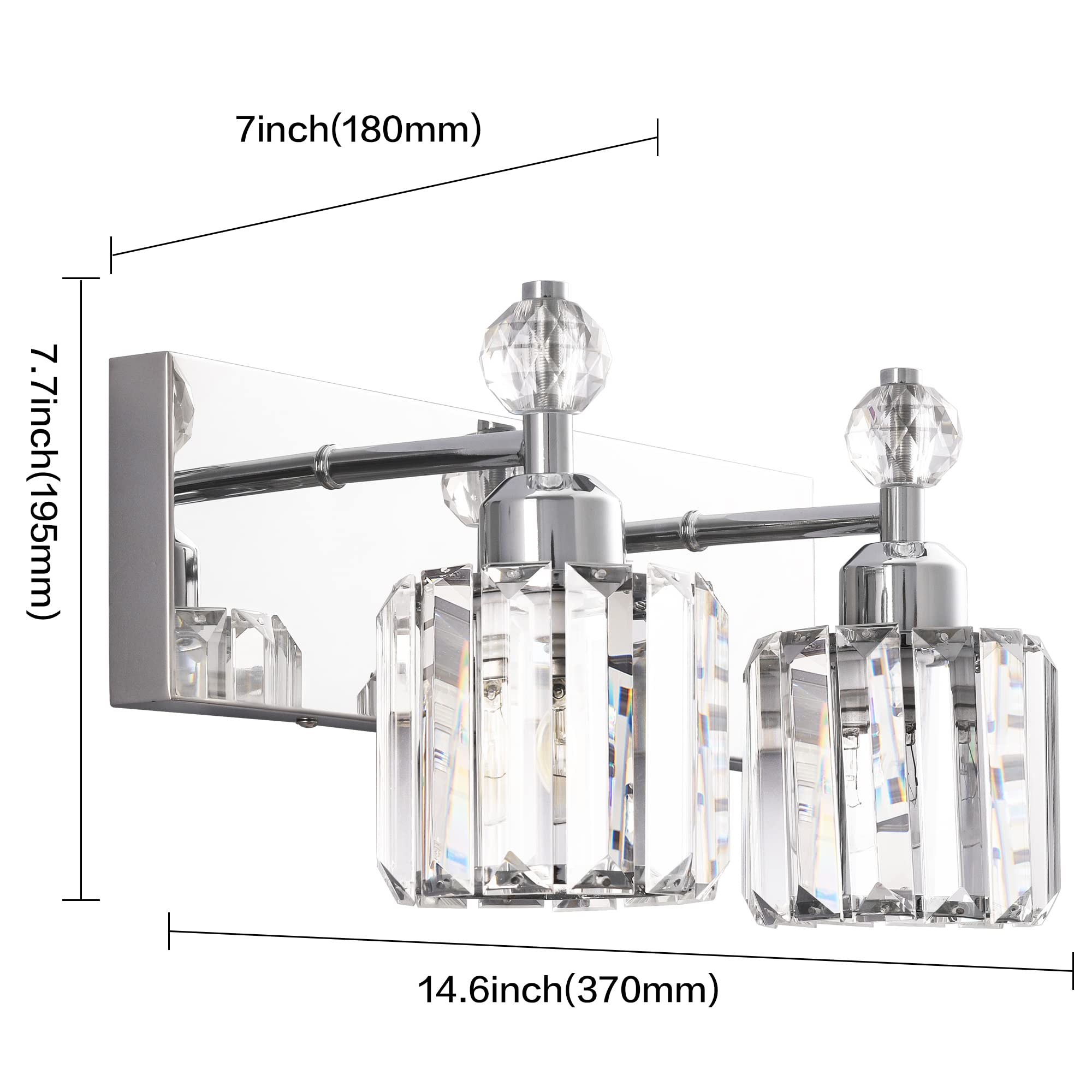 Presde 2-Light Chrome Bathroom Vanity Light - Modern Crystal Wall Sconce For Over Mirror Lighting