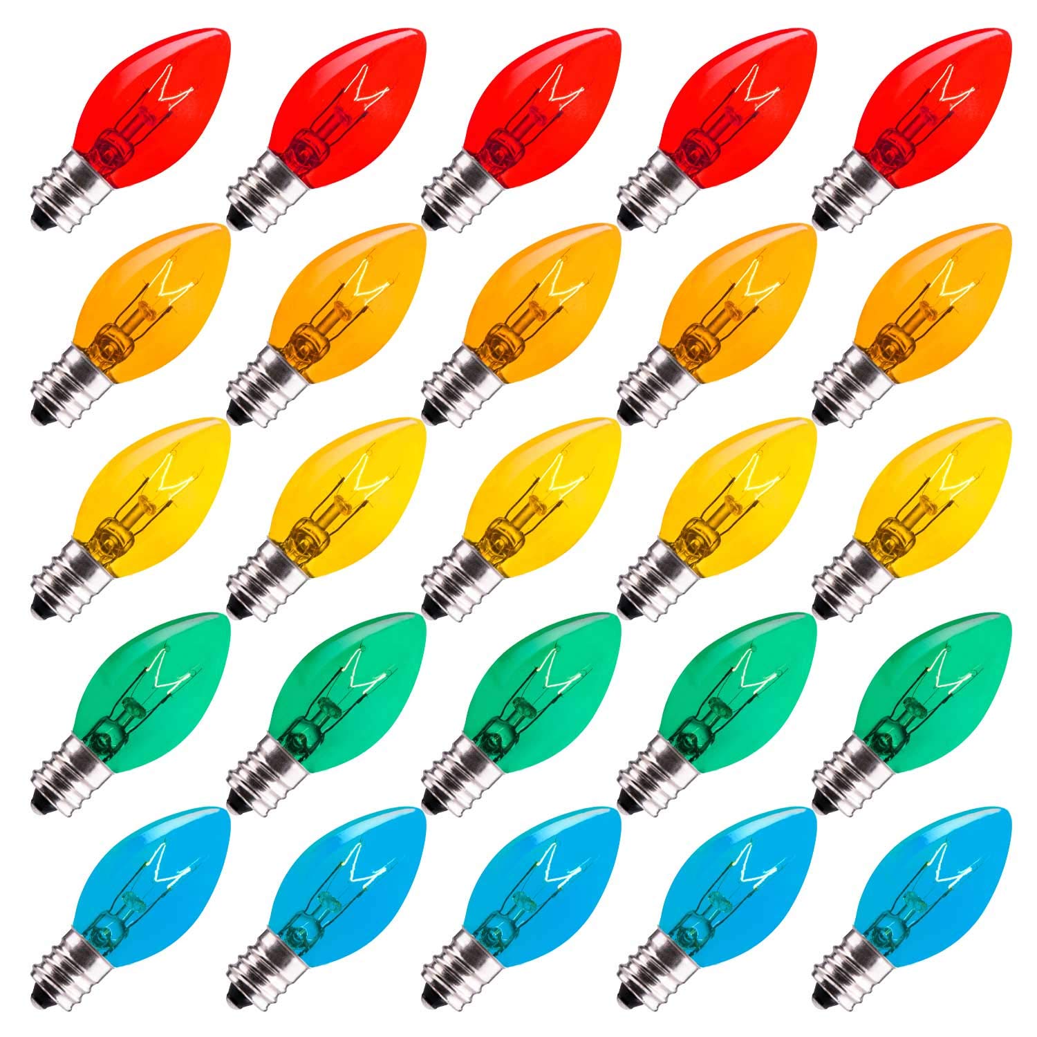 25 Pack C7 Christmas Replacement Light Bulbs, Transparent Blubs For C7 Christmas String Lights, E12 Candelabra Vintage Christmas