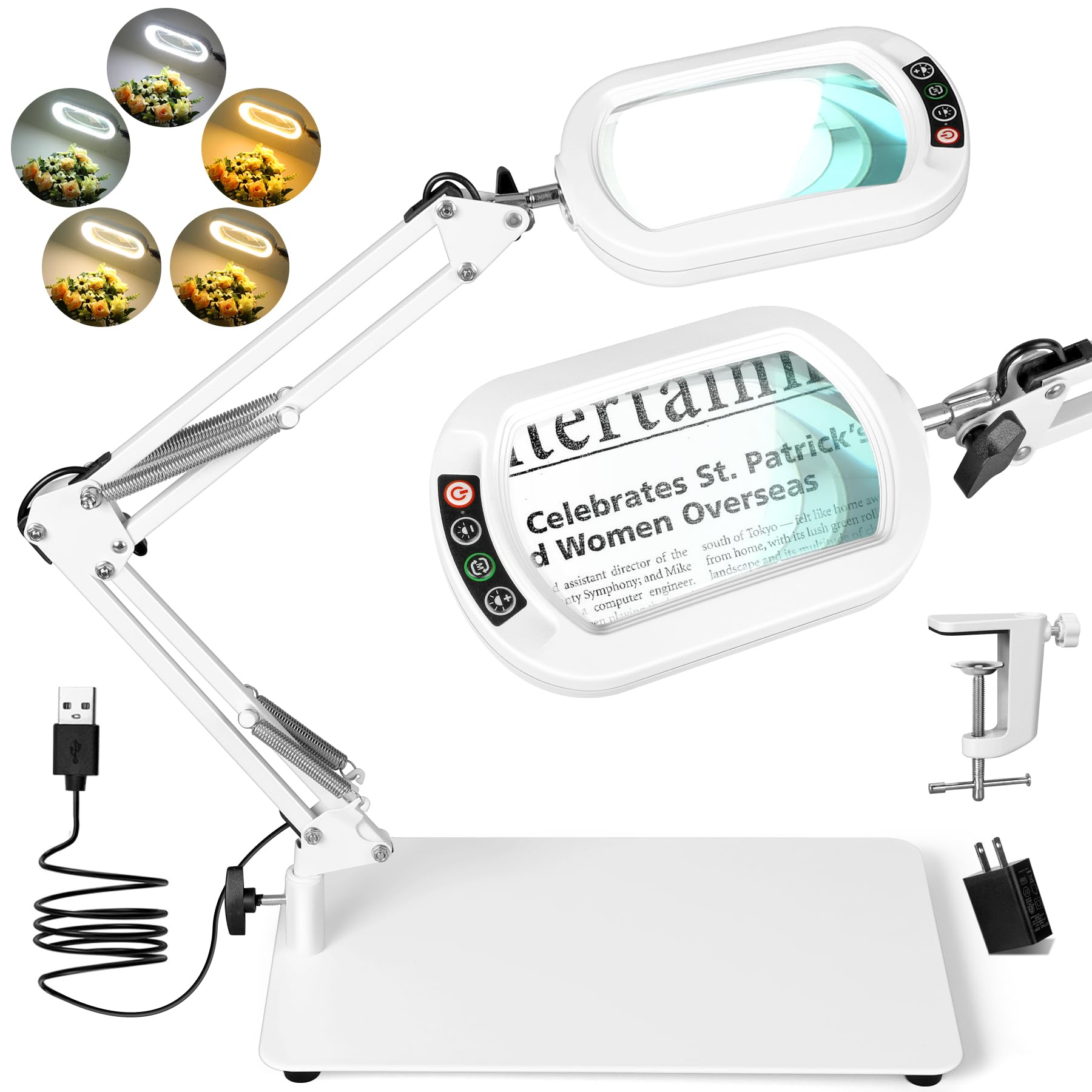 Drdefi Square Magnifying Glass with Light and Stand, Real Glass LED Lighted Magnifier, 5 Color Modes Stepless Dimmable, Hands Fr