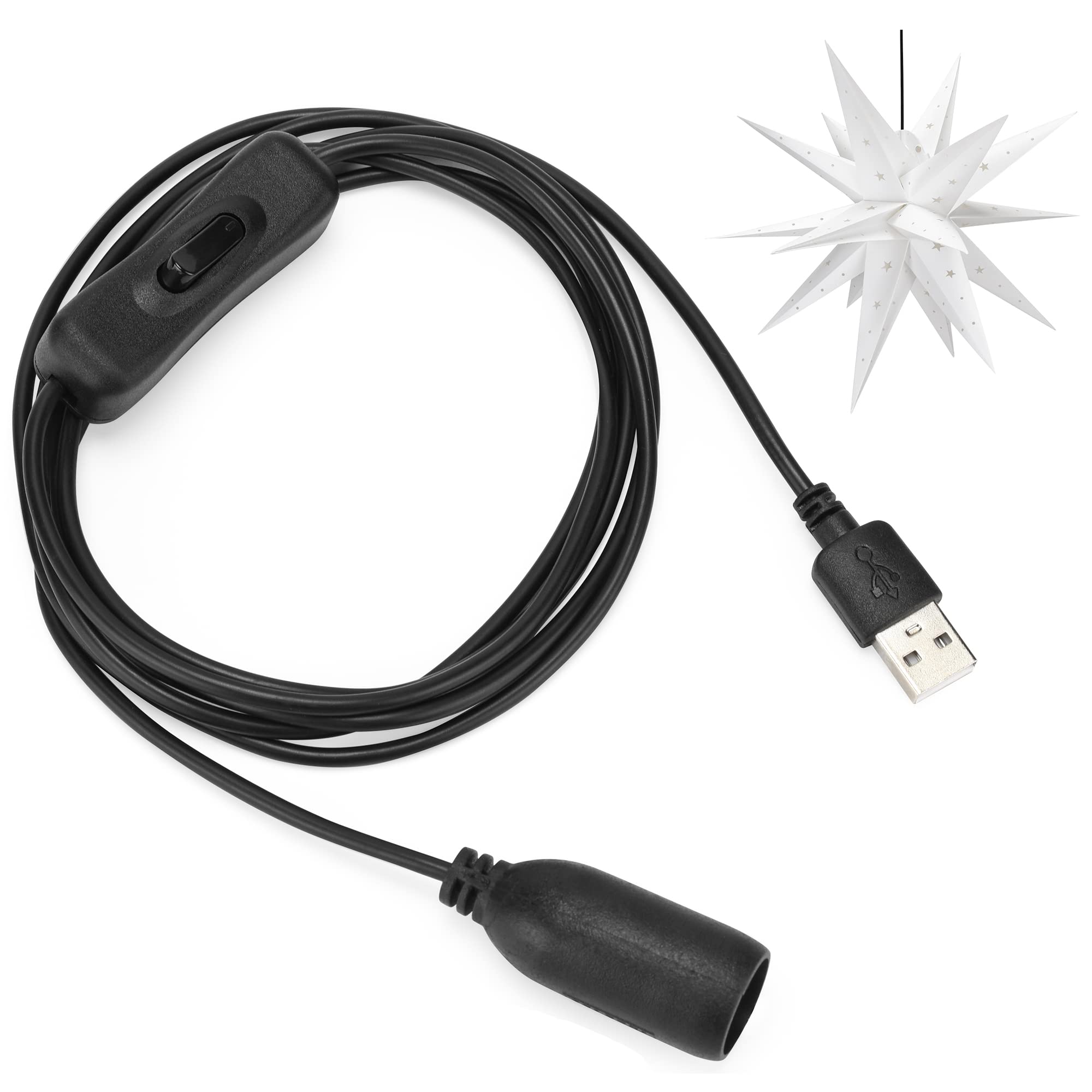 GutReise 5V USB to E14 Socket with 2 E14 LED Bulbs, Black, Plastic, Ideal for Table Lamp and Home Decoration