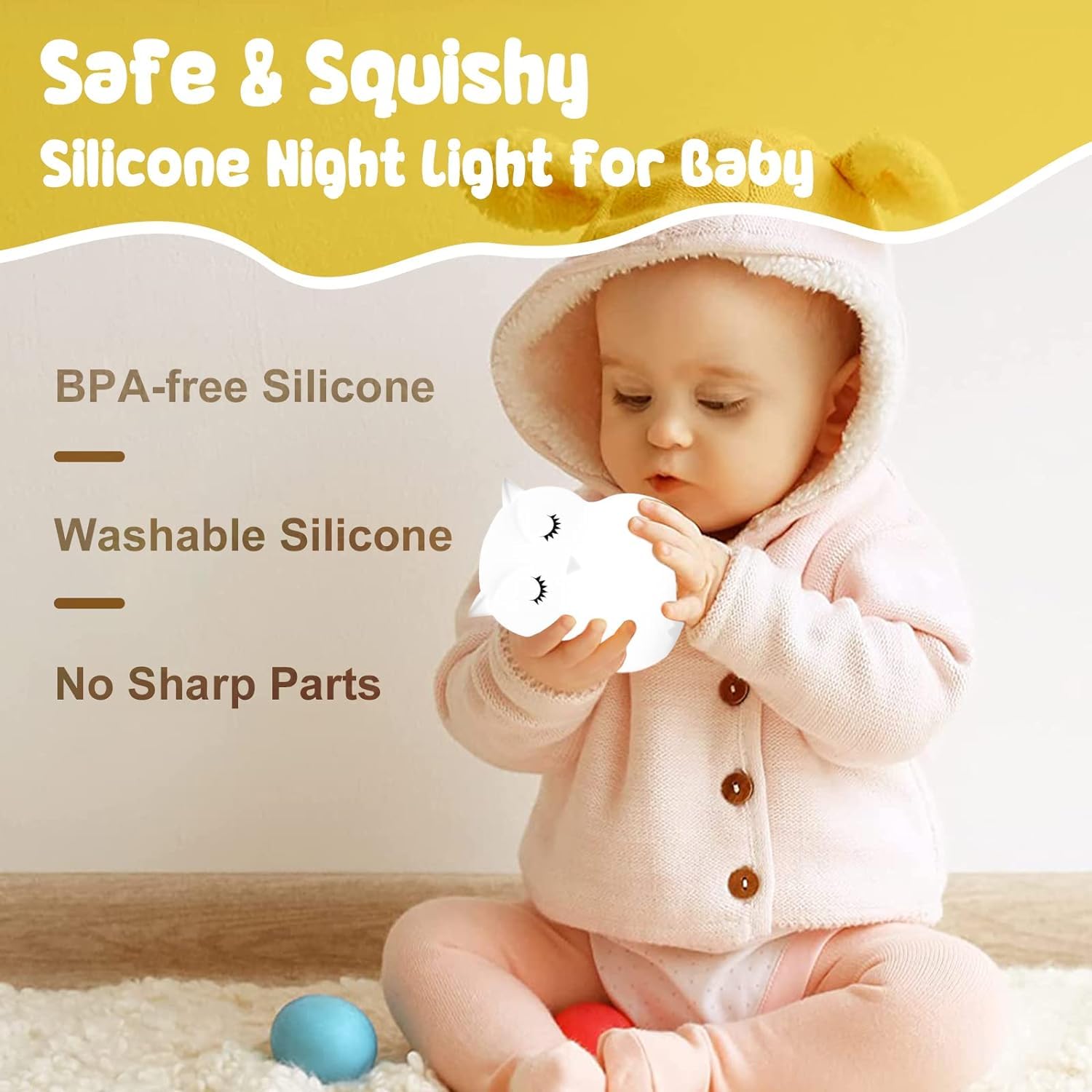 ShaArkMango LED Night Light - Cute Owl Bedside Lamp, Rechargeable, Dimming & Timer, Silicone Rubber, B-Owl, Model JL-213 for Kids