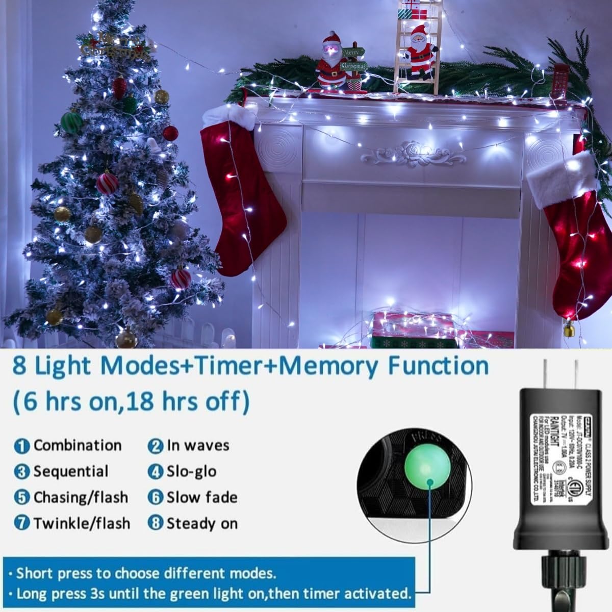 Yeguo 165Ft 500 Led White Christmas Lights Outdoor Waterproof, Clear Wire String Lights Indoor, Twinkle Tree Lights Plug In With