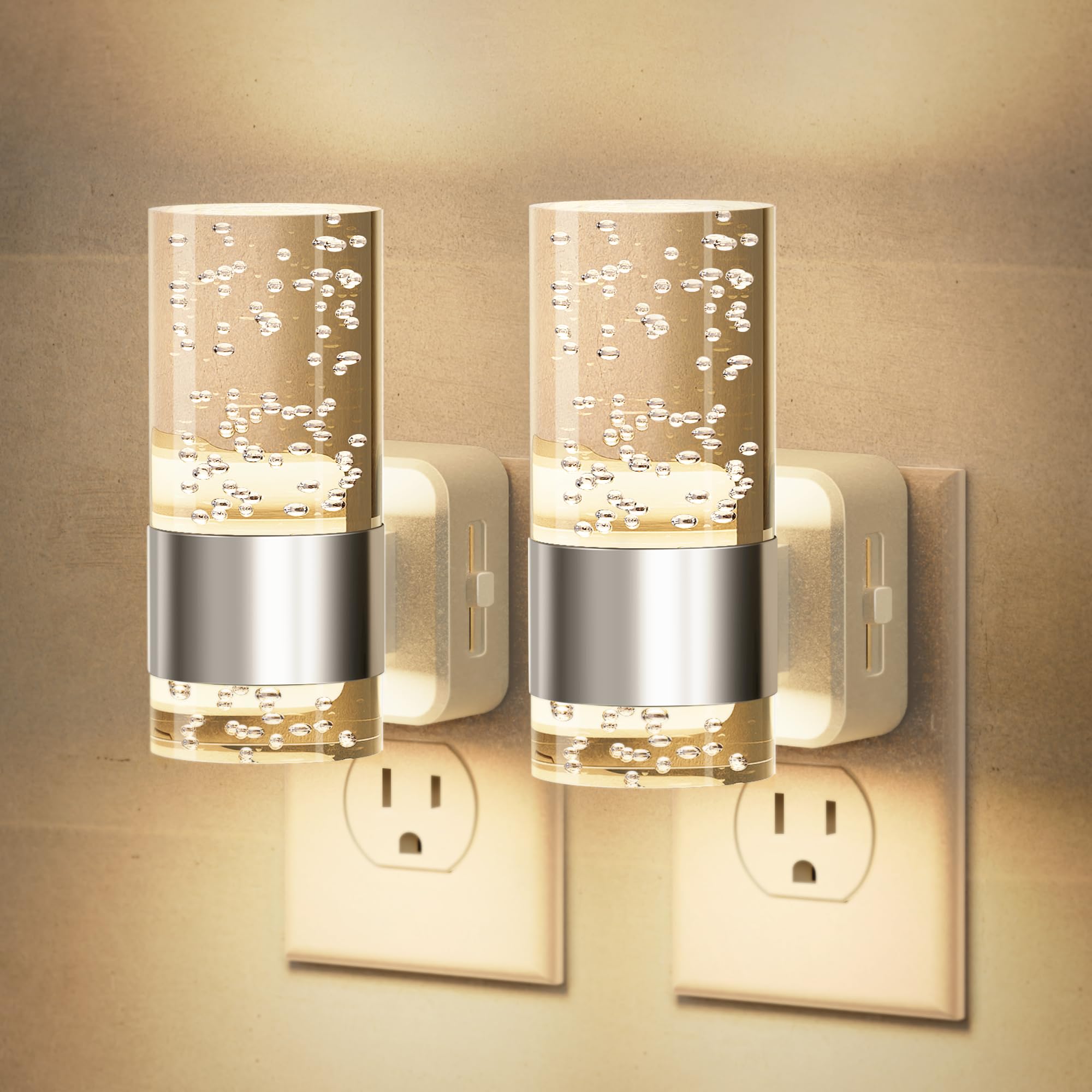 JandCase Night Light, Night Lights Plug into Wall,2 Pack 3000K Warm White LED Nightlight with Adjustable Brightness, Automatic N