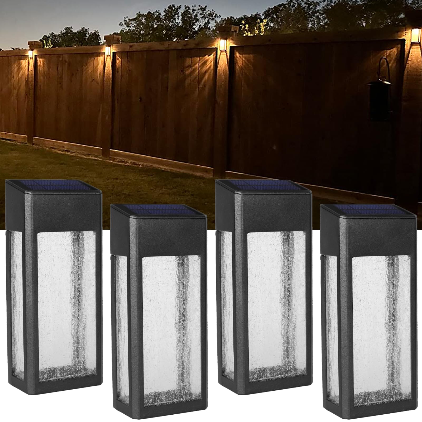 Goodfoever 4 Pack Solar Fence Lights Solar Post Accent Light/Wall Light For Outdoor, Yard, Fence, Porch And Garage, Body In Aluminum And Glass Waterproof