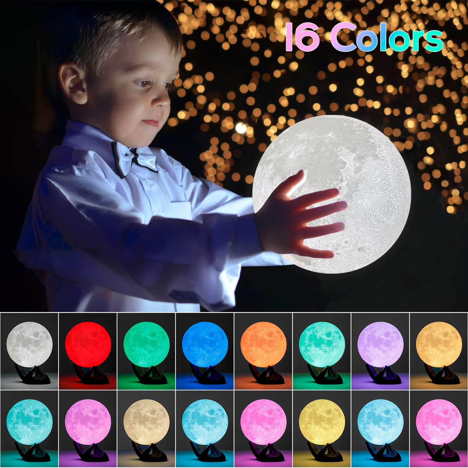 Brightworld 5.9Inch Moon Lamp 3D Printing Moon Light 16 Colors Night Light, Birthday Gift Mothers Day Gifts For Women Men Girls