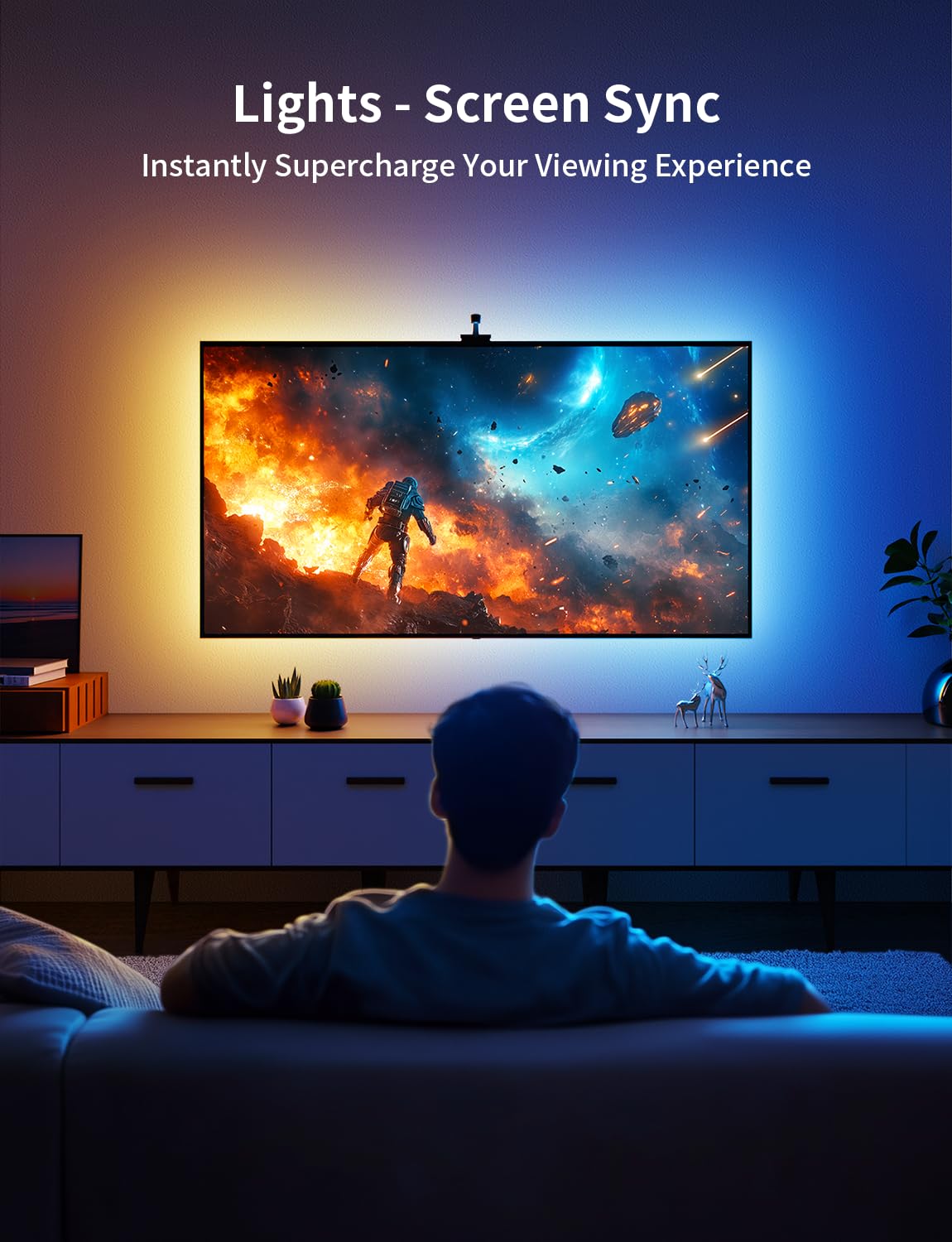 Ailofy Smart TV LED Backlight with Camera, 7.87ft Color Changing Strip Lights for 40-50 inch TVs, Black, Model AICAMTVSL