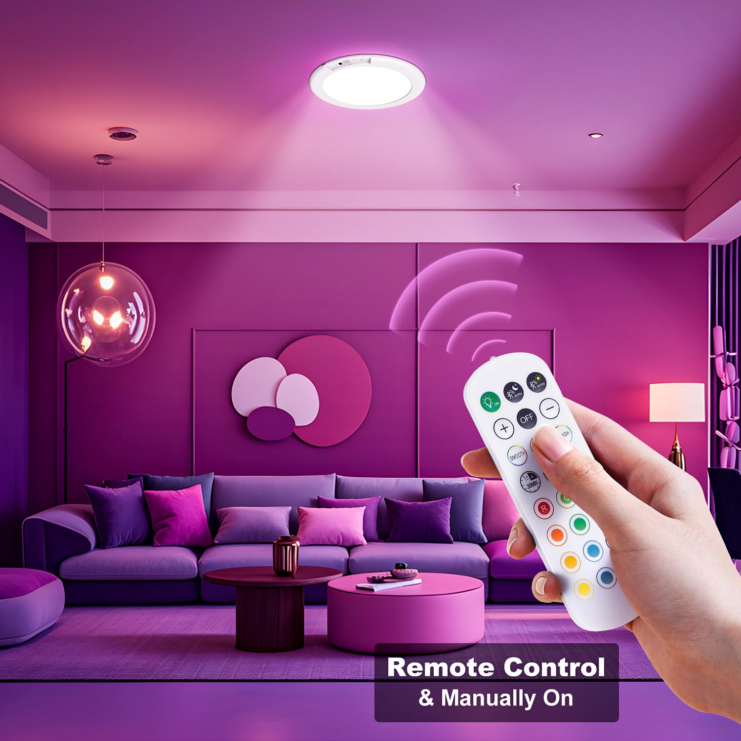 Ktpugorn Rechargeable Ceiling Light With Remote, Shower Lights For Inside Shower With Color Changing & White Lights, Motion Sens