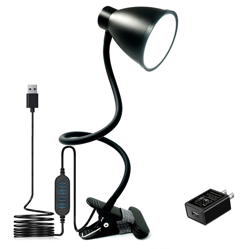 BOHON Desk Lamp, 10W LED Clamp Light, 3 Color Modes, 10 Brightness Levels, Flexible Gooseneck, Black, Model D5