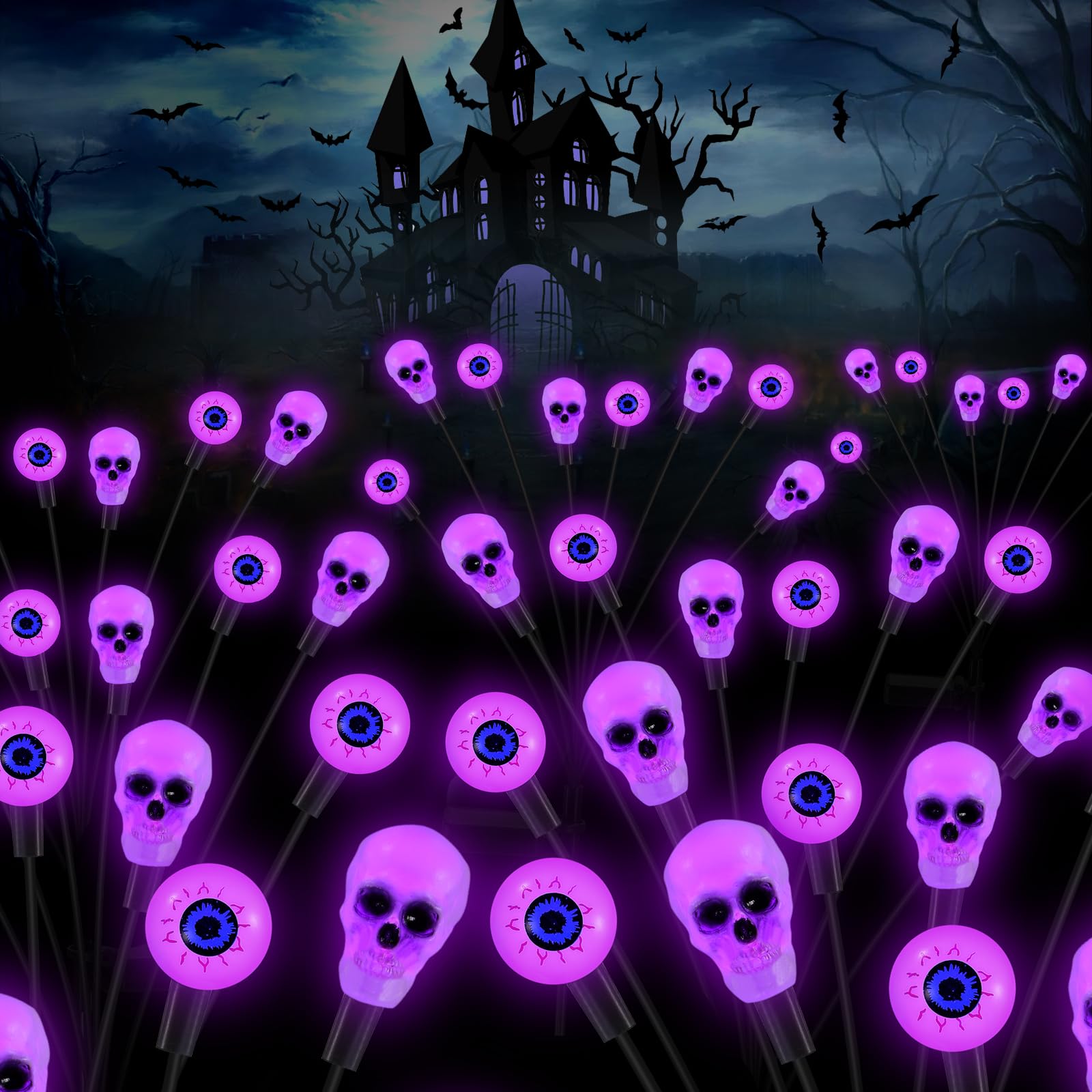 Fensan Solar Halloween Lights Outdoor,Halloween Decorations Outdoor, Scary Halloween Eyeball Lights,4Packs 32Led,Ip65 Waterproof,Halloween Decor For Garden/Yard/Patio/Lawn/Pathway(Purple)