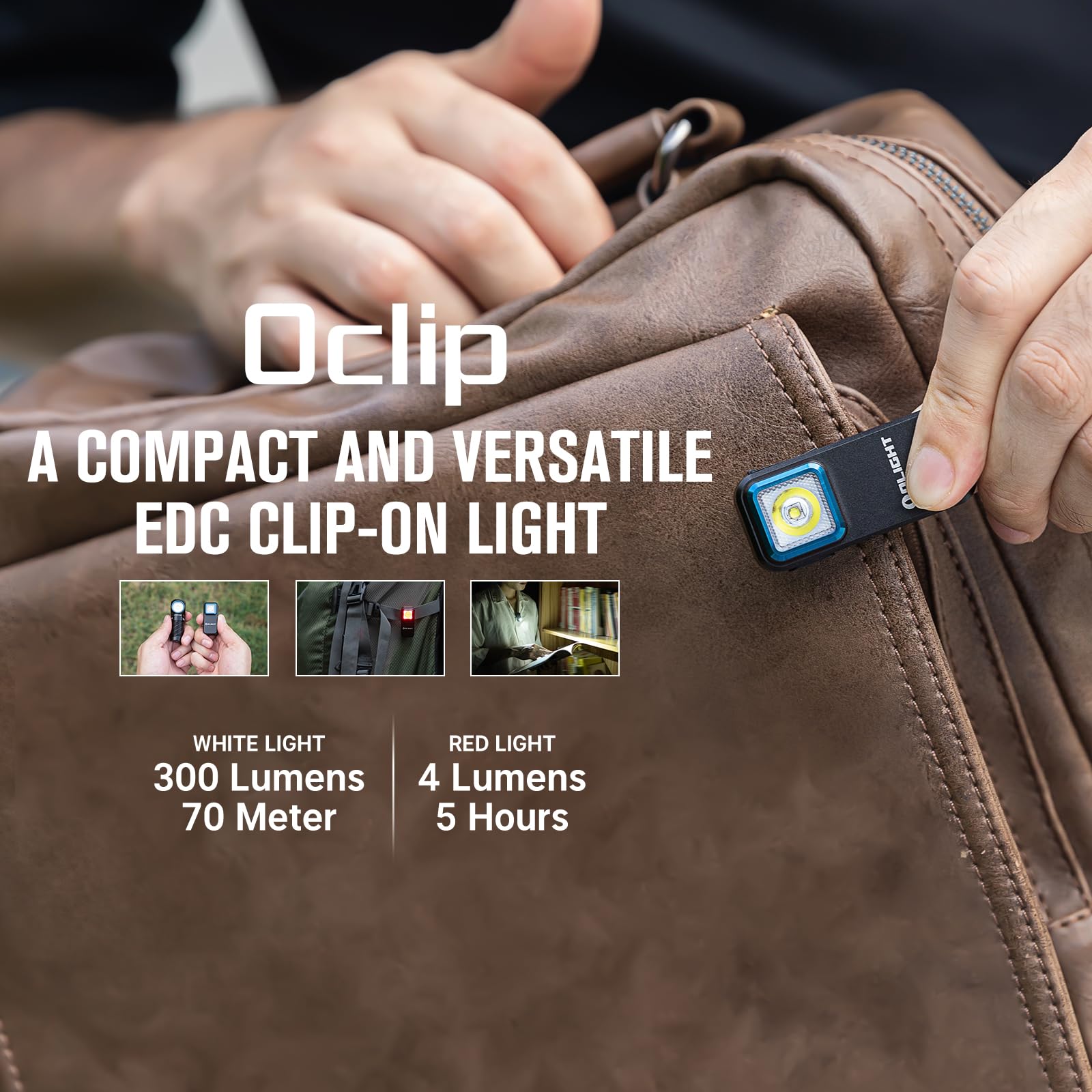 OLIGHT Oclip EDC Flashlight 300 Lumens Compact USB-C Rechargeable Small Black Model OCLIP-BK-300000