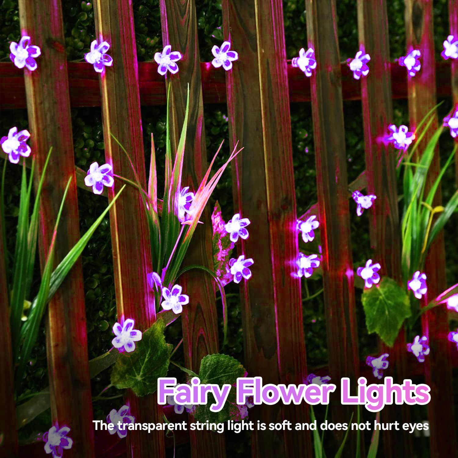 Flower Battery Operated String Lights Cherry Blossom Christmas Fairy Lights 30Led Indoor Outdoor Waterproof Decoration For Halloween Camping,Garden Fence,Birthday,Wedding Party,Bedroom,Gfit (Purple)