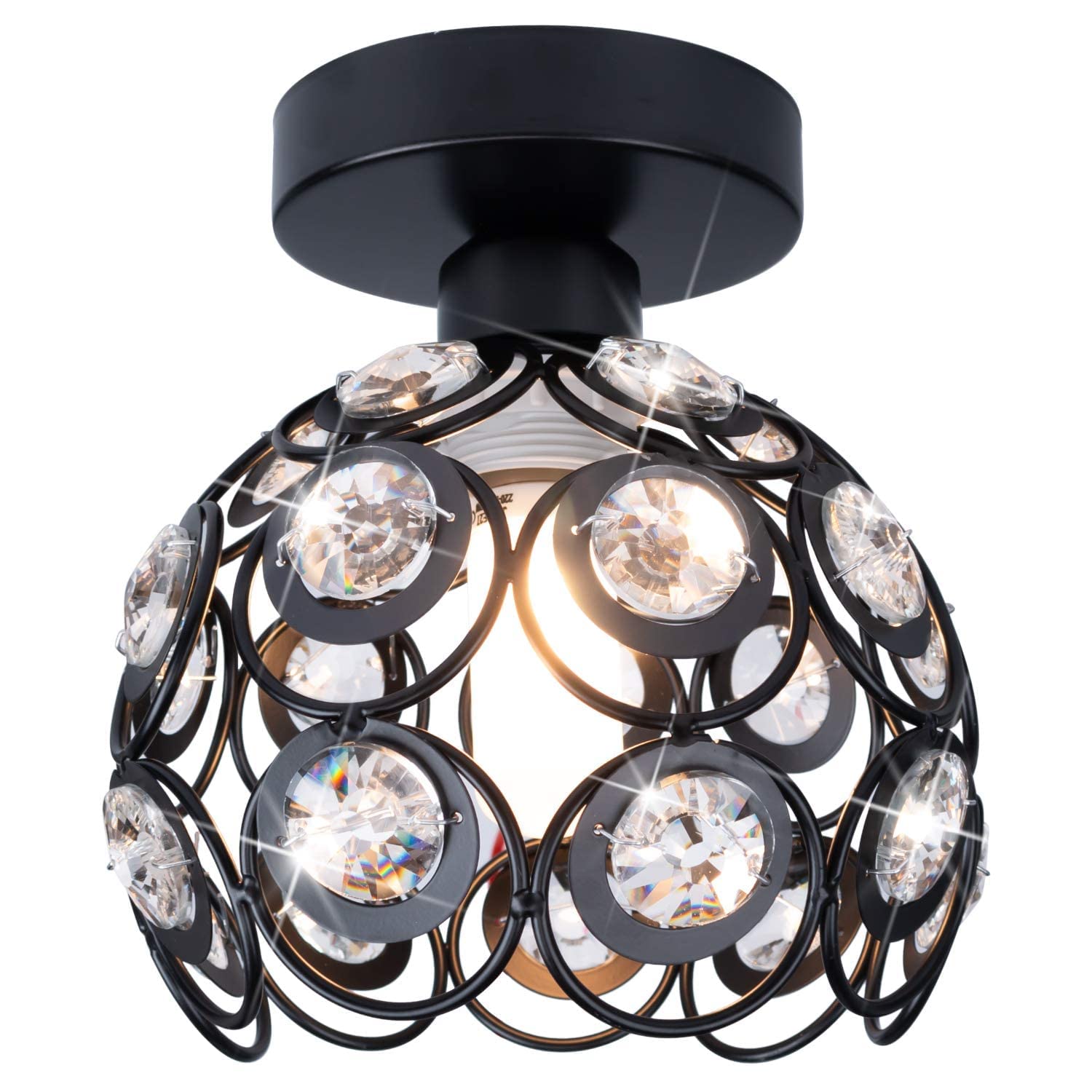 TISLYCO Mini Semi Flush Mount Chandelier Light, Crystal, Antique Black Metal, 7.7inx4.7in Ceiling Light for Entryway, Bedroom, Kitchen