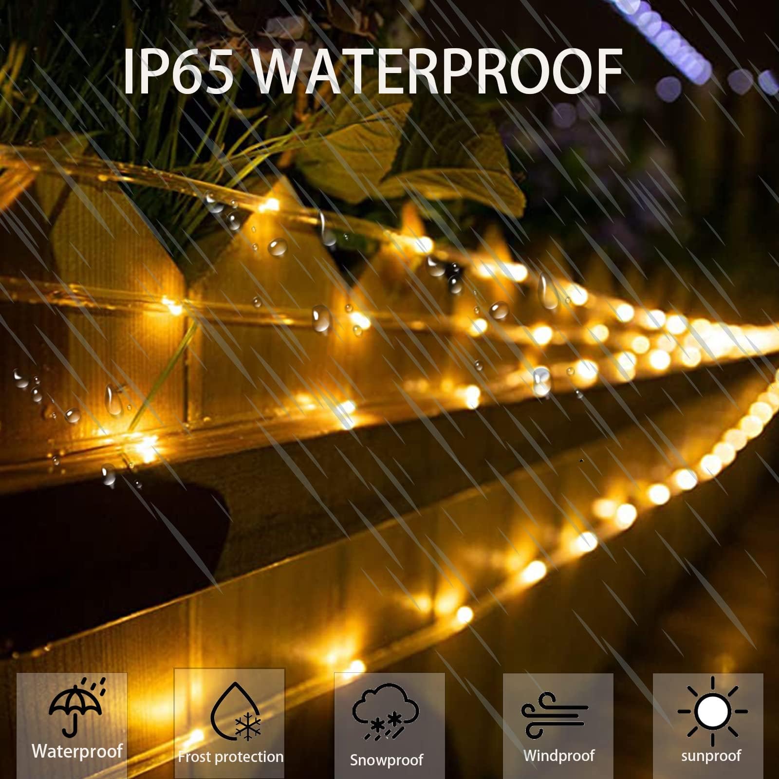 Yeguo 2 Packs Each 33Ft 100 Led Solar Rope Lights Outdoor Waterproof, Warm White String Lights For Outside, 8 Modes Fairy Lights