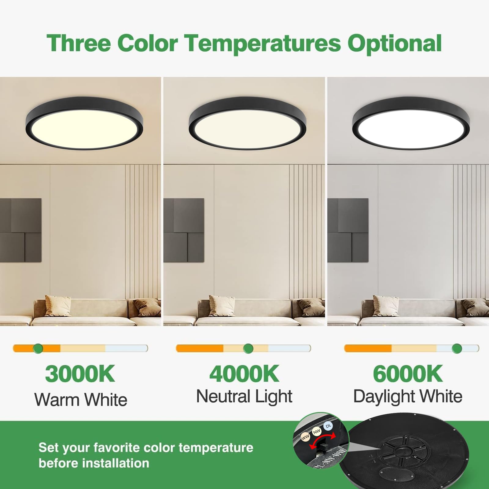 4Pk 9 Inch Led Flush Mount Ceiling Light, 18W, 1860Lm, 3000K/4000K/6000K Cct Selectable, Round Flat Panel Light Low Profile Ceiling Light Fixtures For Hallway, Kitchen, Bedroom, Laundry Room