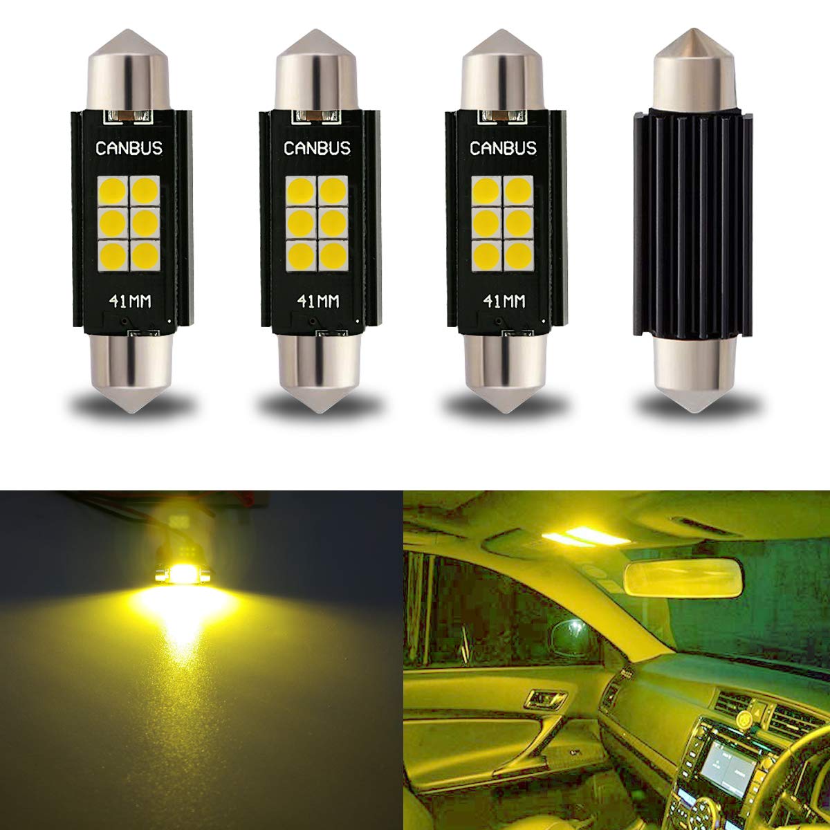 iBrightstar 211-2 212-2 578 Festoon LED Bulbs, 41mm, Gold, 9-30V, Error Free
