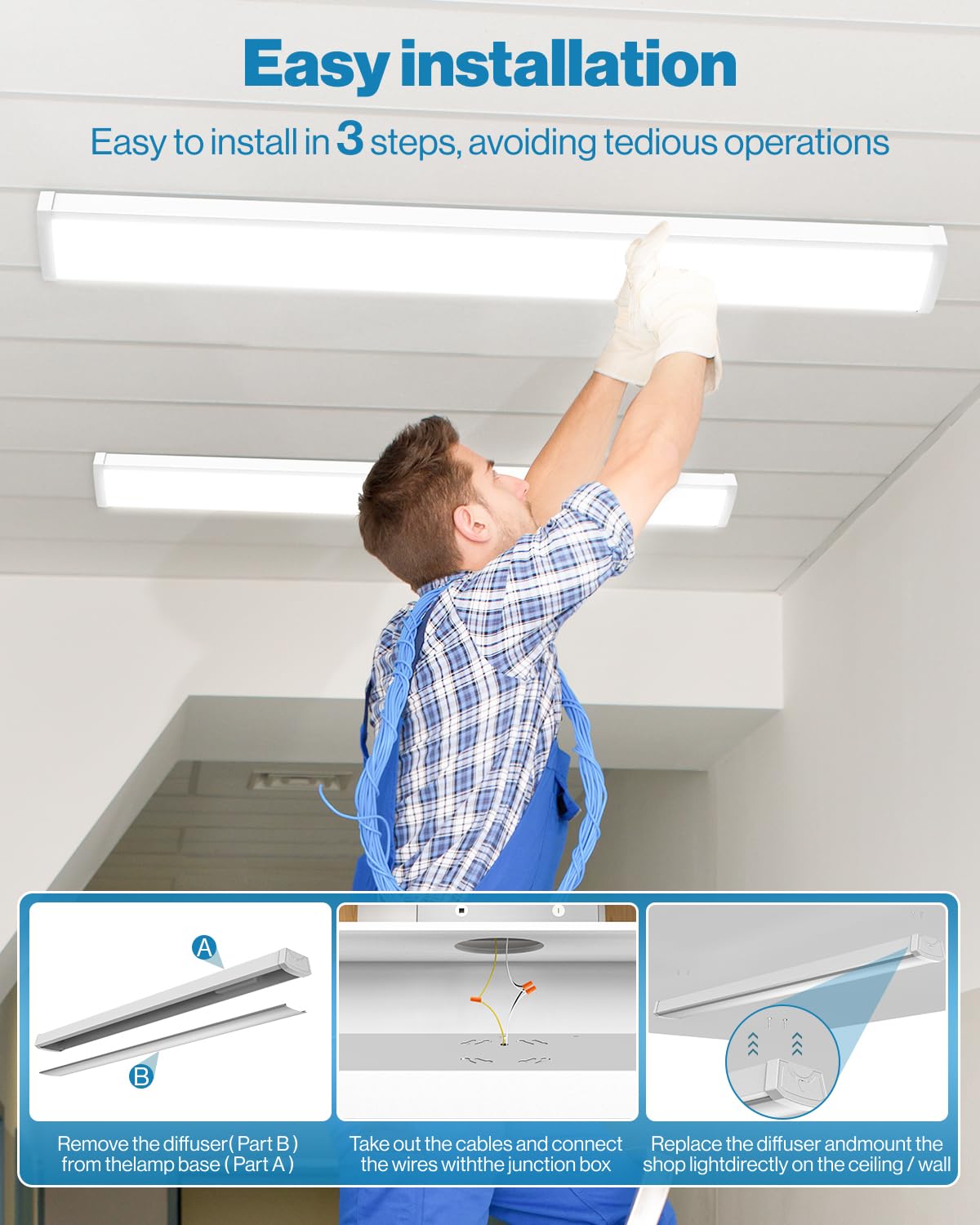 Sunco 12 Pack 4Ft Led Shop Light Wraparound Light Fixture, Garage Ceiling Lights, Linkable, 3500 Lm, 40W=300W, 5000K Daylight, Hardwired, Surface Mount, Workshop Utility Light Etl