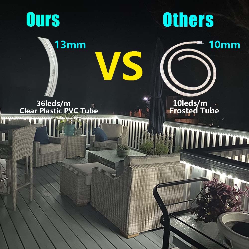 FOEERS 33FT White LED Rope Lights Outdoor,Flexible Tube Rope Lights Plug in,Connecting Rope Lights for Deck,Patio,Camping,Porch,