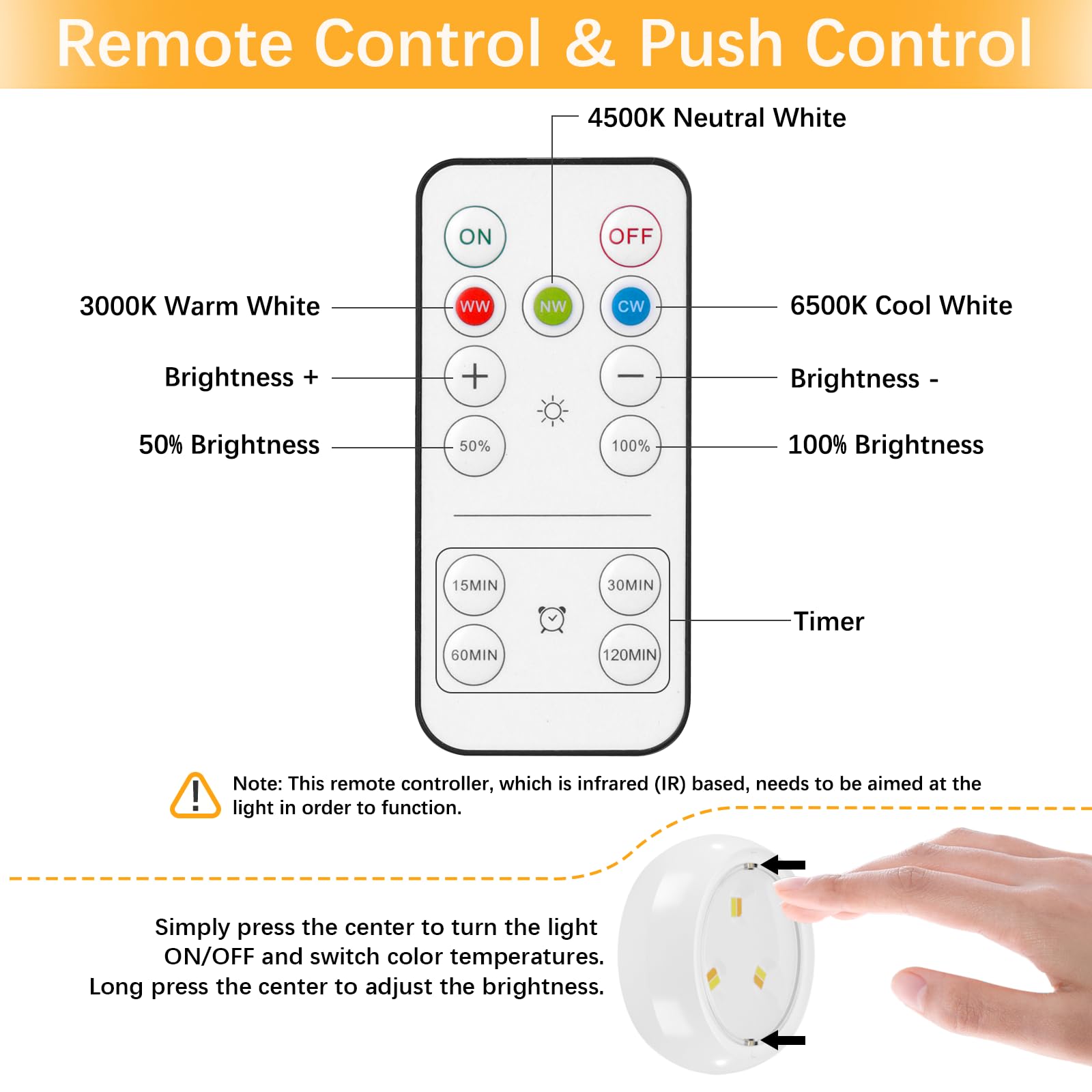 YLXS LED Puck Light, 10 Pack, Battery Operated, Dimmable, Remote Control, White, Portable Under Cabinet Lighting