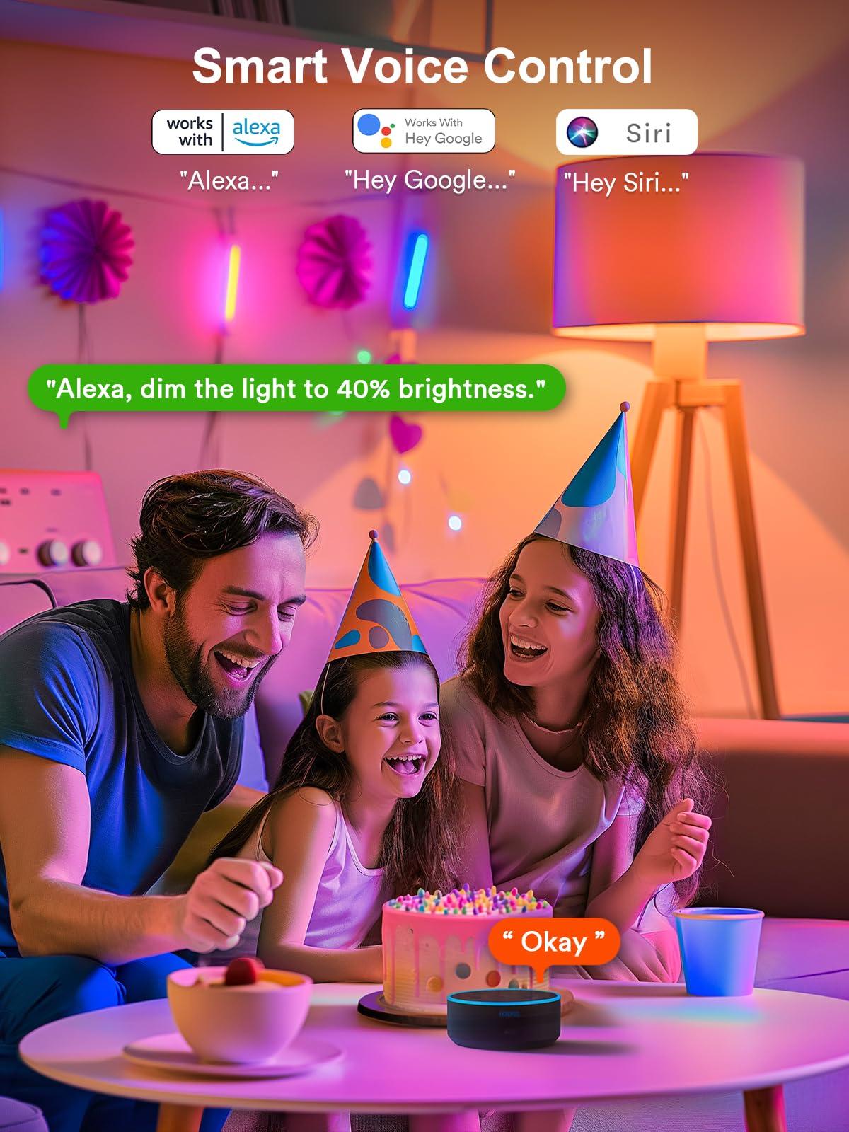 ANGELHALO Smart Light Bulbs A19 LED, Wi-Fi & Bluetooth, Color Changing, 800 Lumens, 4 Pack, Multi-Colored, Model L-LB9A4