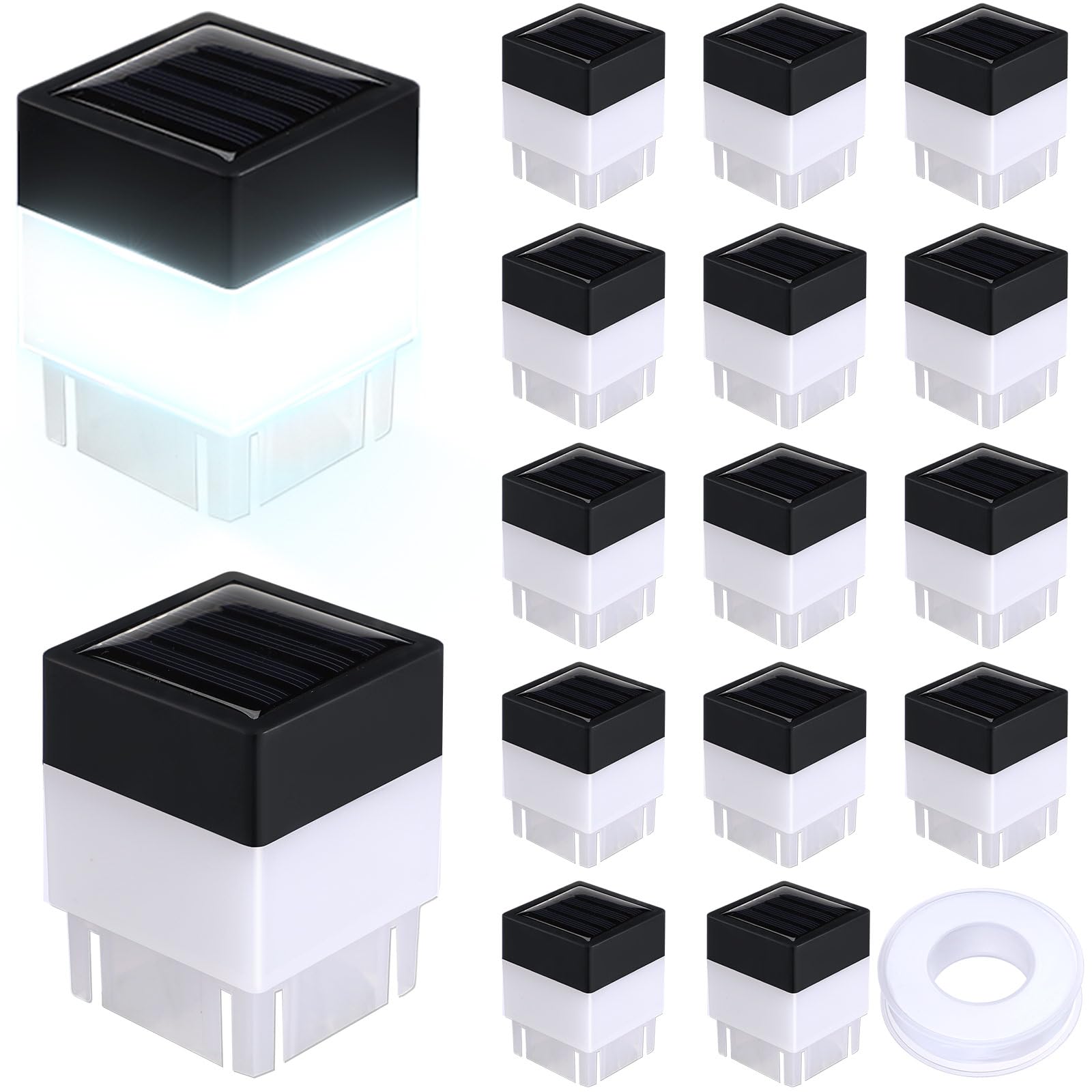Tujoe 16 Pack Solar Fence Post Cap Lights 2In x 2In (5cm x 5cm) (White)