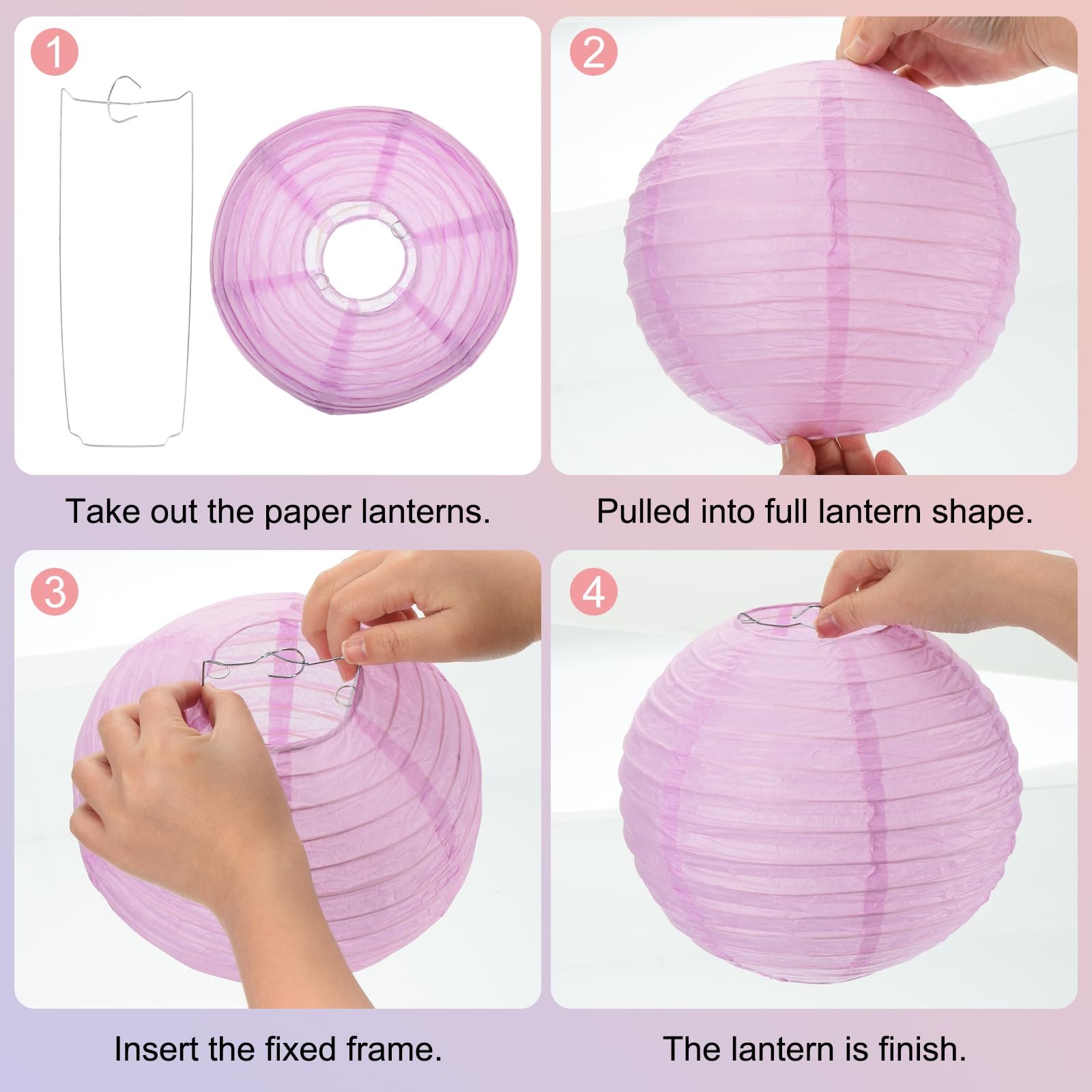 Meccanixity 6Pcs Paper Lanterns Decorative, 6'' 8'' 12'' Light Purple Round Hanging Lantern Chinese Lanterns For Home Decor, Bir