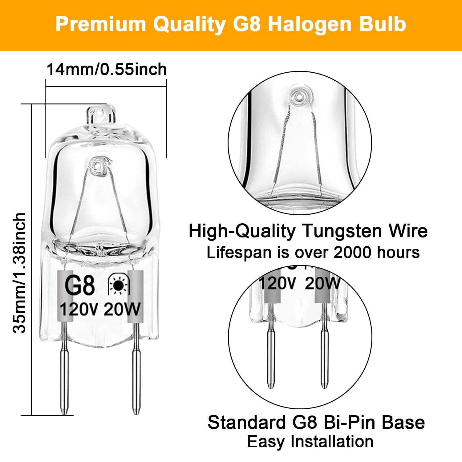 G8 Halogen Bulb 20W 120V T4 Jcd Type G8 Base Bi-Pin Xenon Light Bulbs, Dimmable With Long Lasting Lifespan, G8 Halogen Light Bul