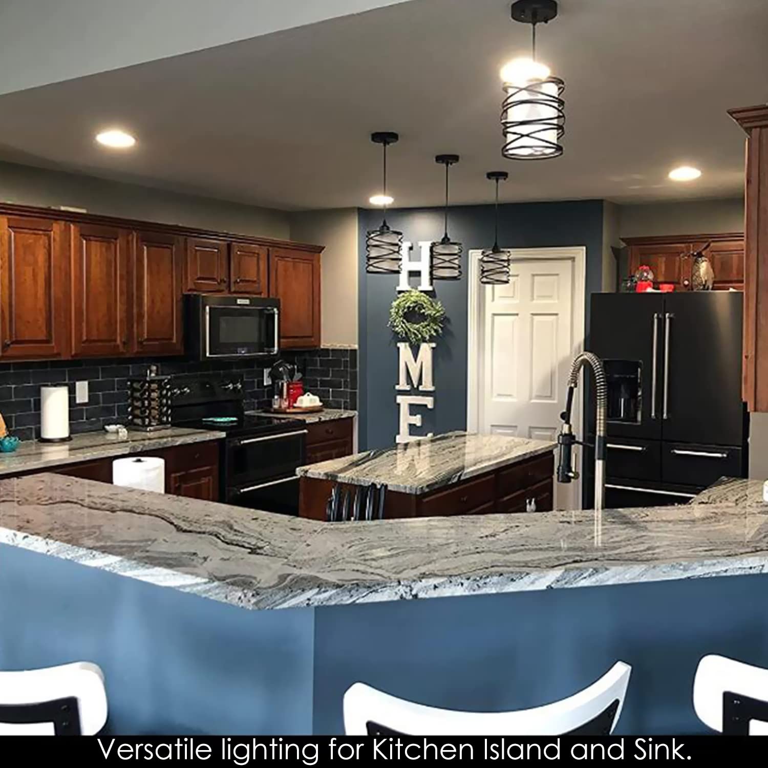 Modern Mini Pendant Light Fixture Kitchen Island Pendant Lighting 6.30''Matte Black Spiral Cage And Handblown Frosted Haze Glass