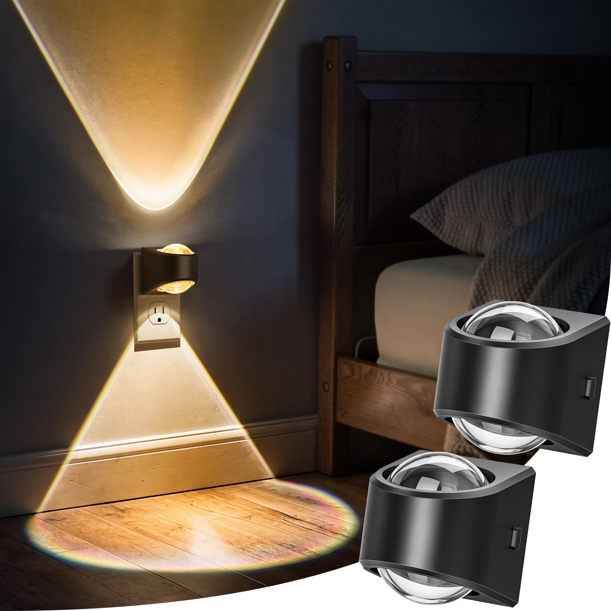 Briignite Projector Night Light  Night Lights Plug into Wall  Soft White for Bedroom  Dimmable Brightness Dusk to Dawn Nightlight for Kids  Nursery  Bathroom  Home Decor  Gaming Room  2 Pack