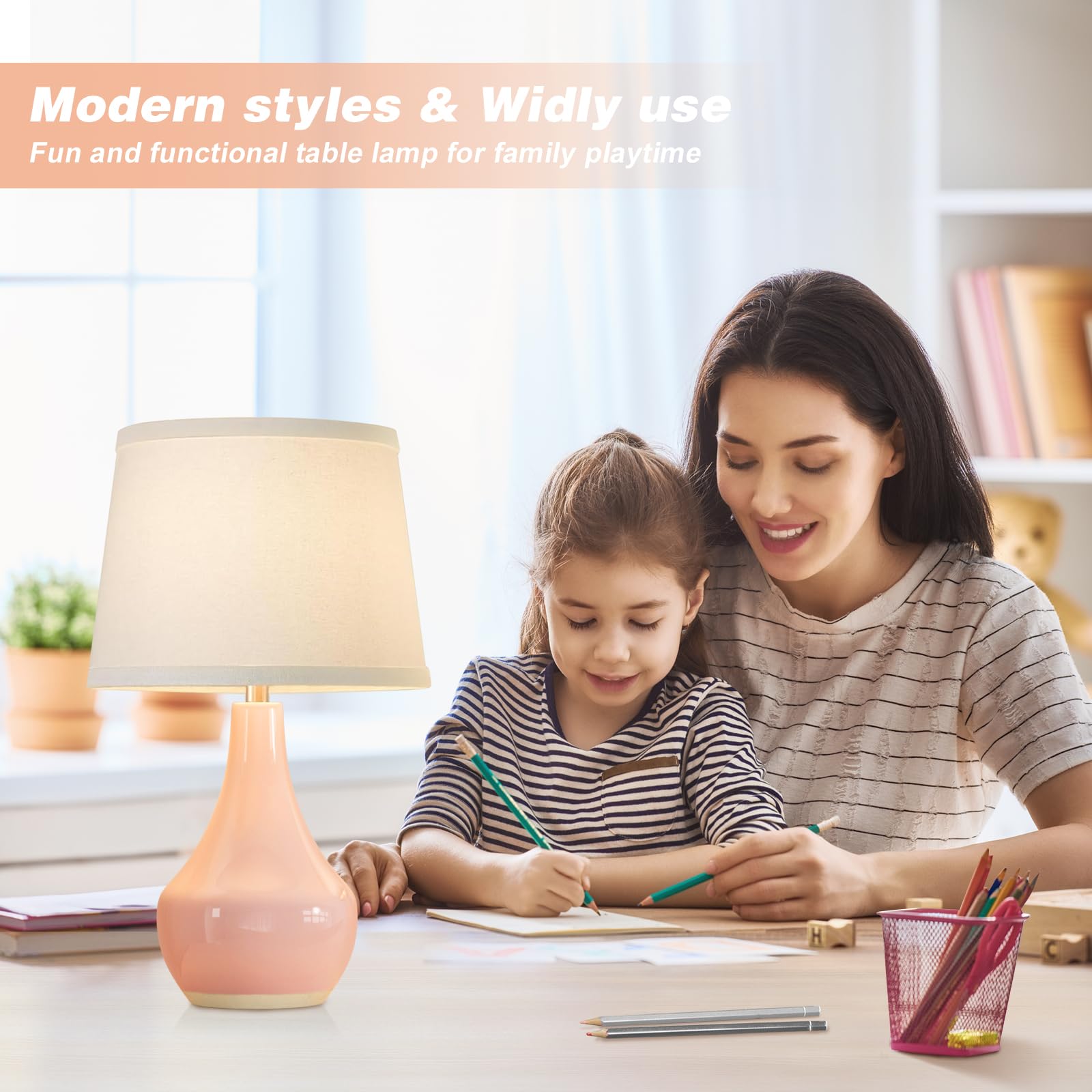 Seealle Modern Pink Table Lamps Set of 2 - 19.4" Bedside Lamps for Girls Room with Rocker Switch