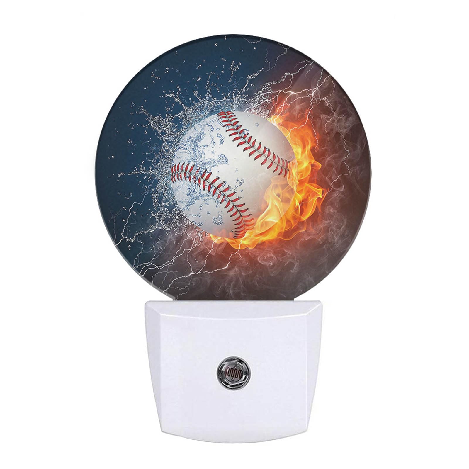 Uanvaha Sport Night Lights Plug into Wall Baseball Ball in Fire and Water Night Light Dusk to Dawn Sensor LED Lamp for Bedroom B
